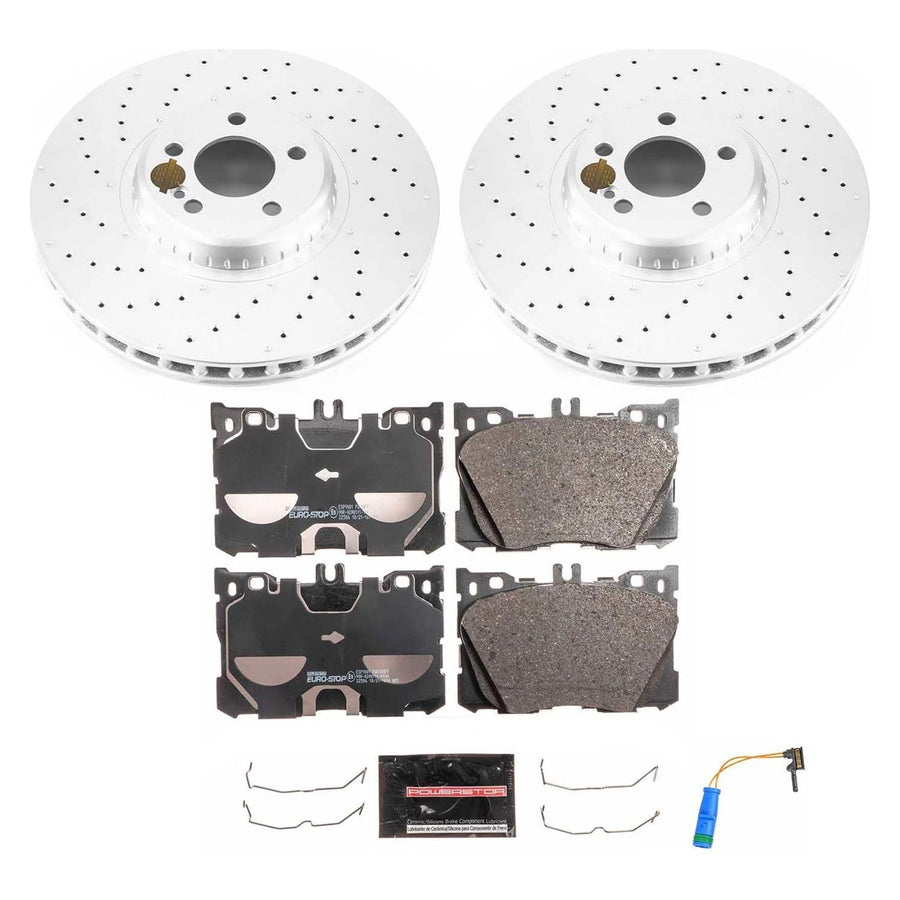 Power Stop Euro-Stop ESK7986 Front Brake Kit- Coated Brake Rotors & Ceramic Brake Pads For C43 AMG, C450, CLS450, E300, E350, E, E43 AMG, E450, GLC300, GLC350e, GLC43 AMG [Model Specific]