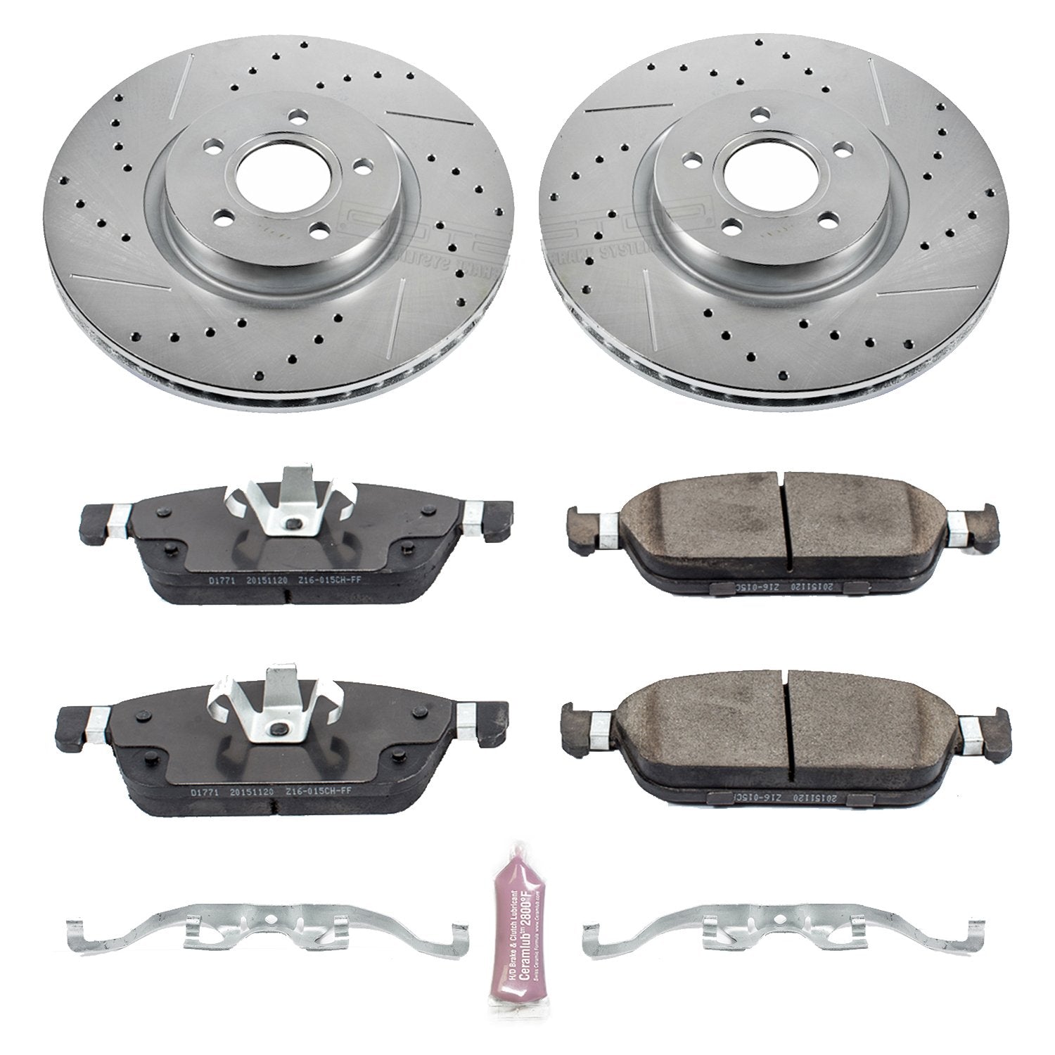 Power Stop K7208 Z23 Carbon Fiber Brake Pads with Drilled & Slotted Brake Rotors Kit