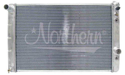 Northern Radiator 30-5/8 in W x 3-1/8 in D, 18-1/2 in H, Passenger Side Inlet, Driver Side Outlet, Aluminum, Natural, Automatic, GM F-Body 1982-92, Each