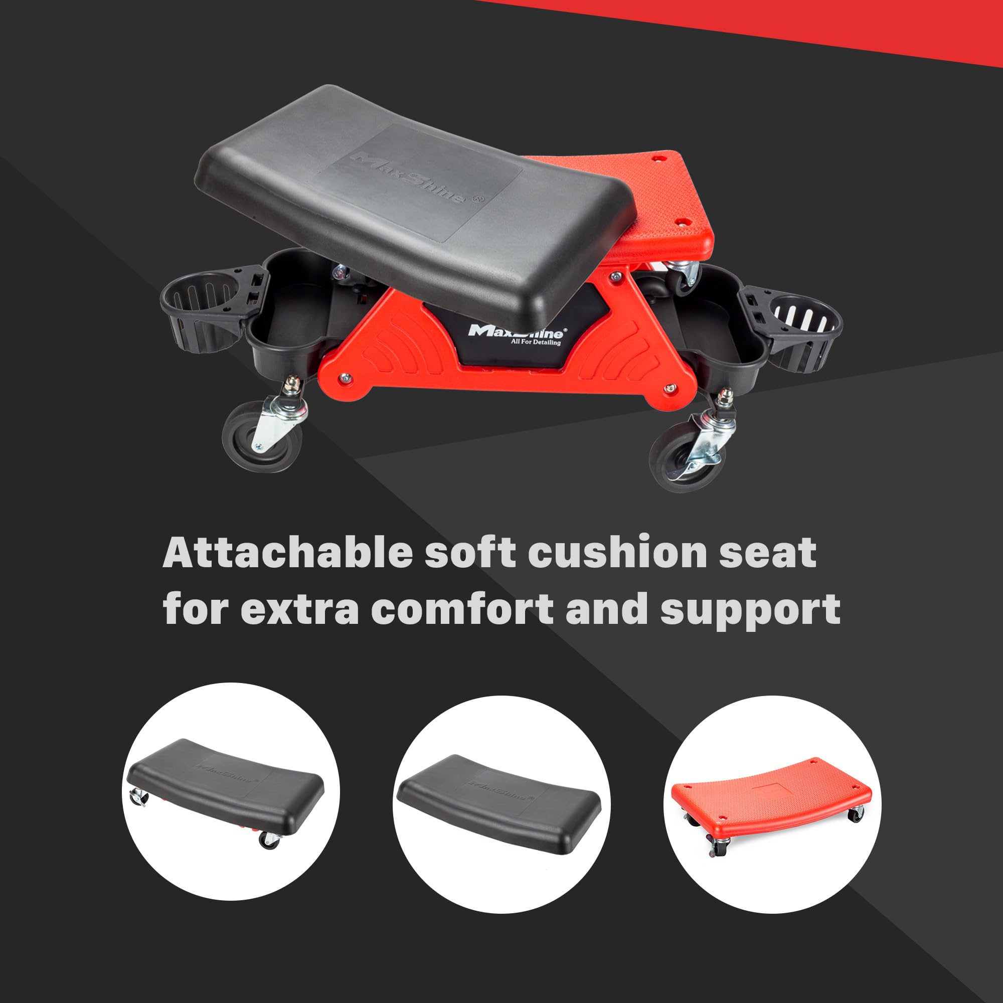 Maxshine Mini Creeper Detailing with Cushion | Mobile Rolling Utility Seat for Mechanics & Car Detailers | Comfortable Low Profile Seat for Car Cleaning, Polishing, Coating & Waxing