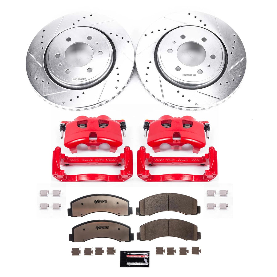 Power Stop Z23 Evolution Sport 1-Click Brake Kit with Calipers Powder Coated (Brake Pads, Drilled/Slotted Rotors) For Chevrolet Impala 1994-1996 [Model Specific]