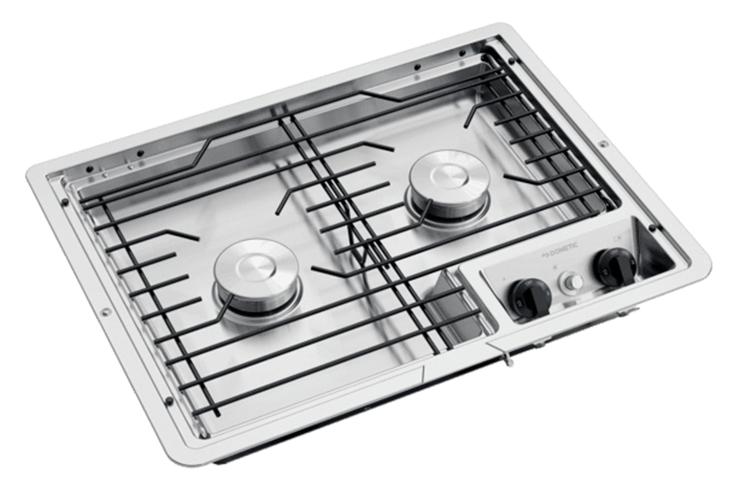 Dometic Two Burner Drop-In Cooktop - Cast Iron/Flat Wire Grate Top Mount 12V Stove for RV and Outdoor Camper Kitchens