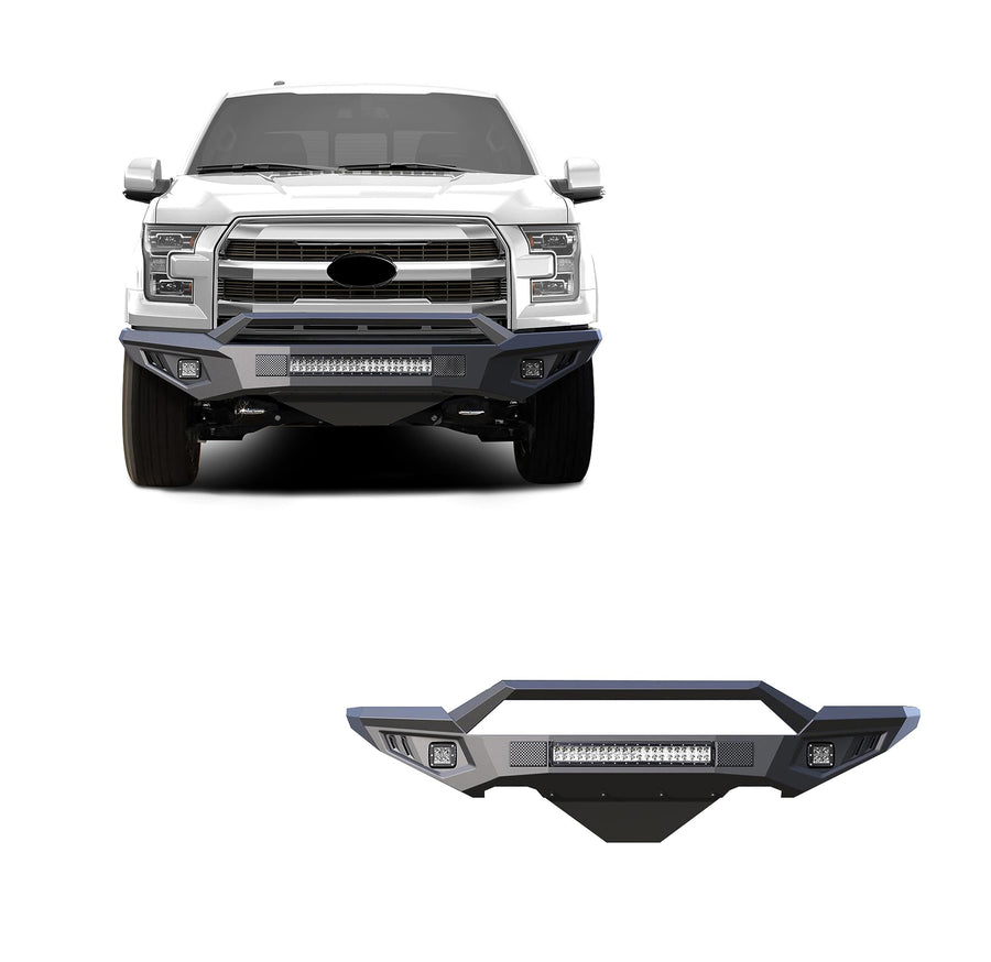 Armour II Heavy Duty Black Horse Front Bumper Kit Matte Black Compatible with 2015-2017 Ford F-150-AFB-F117-K1