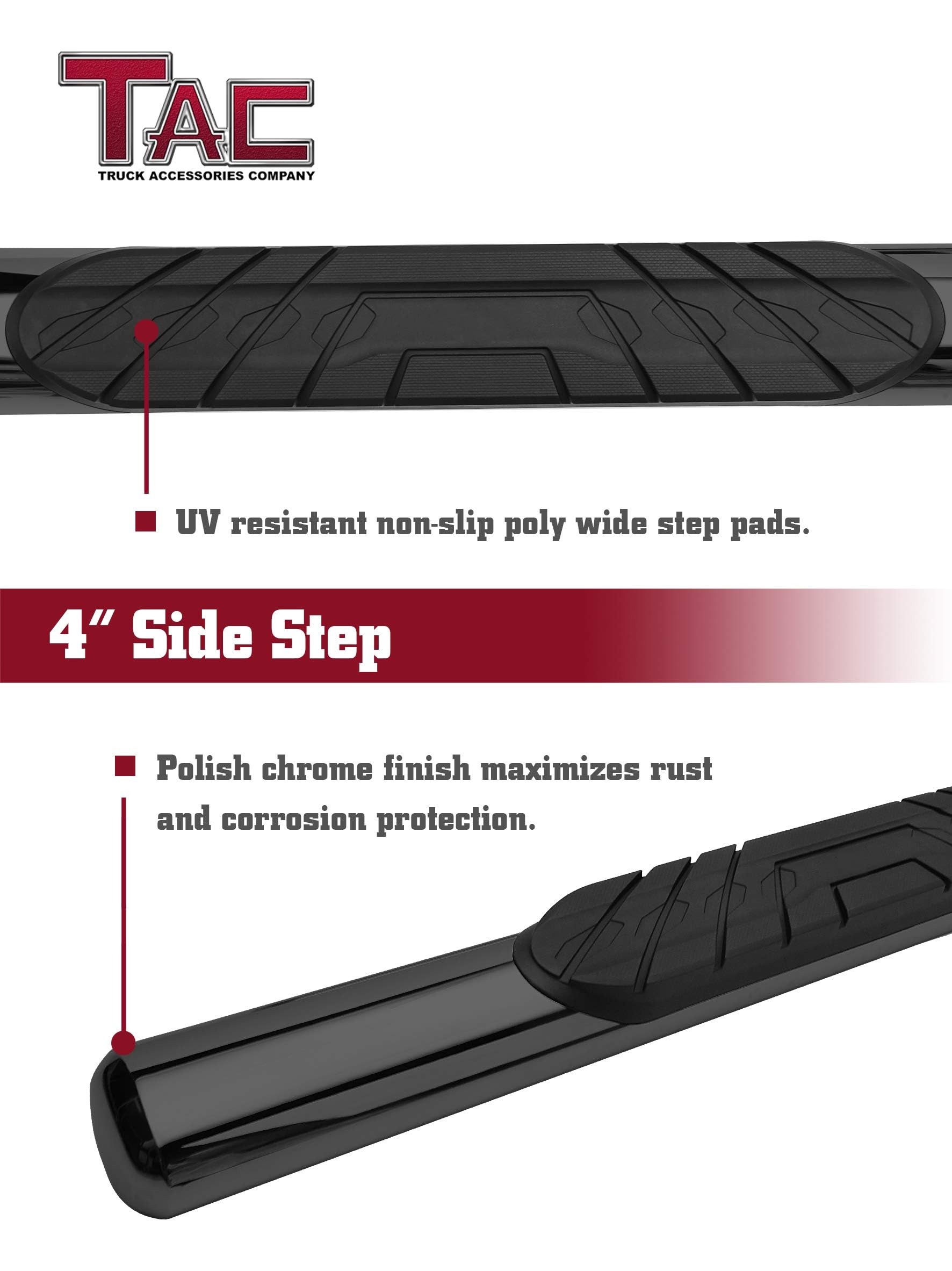 TAC Side Steps for Dodge Ram 1500 Crew Cab 2009-2018 / 2500 / 3500 / 4500 / 5500 Crew Cab Truck Pickup 4" Oval Black Side Bars Nerf Bars Running Boards