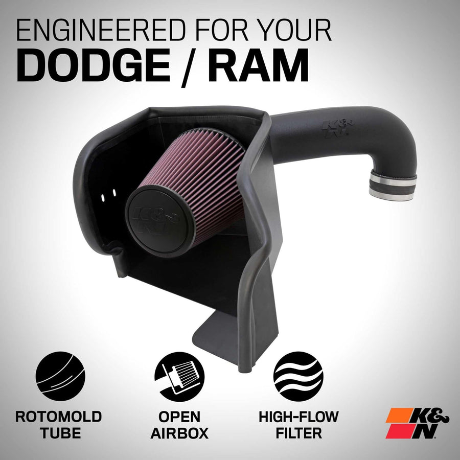 Cold Air Intake System K&N: High-Flow Air Filter, Increase Performance & Towing: Compatible with 2009-2023 RAM/DODGE 1500 Classic, 1500, 2500, 3500, 57-1561