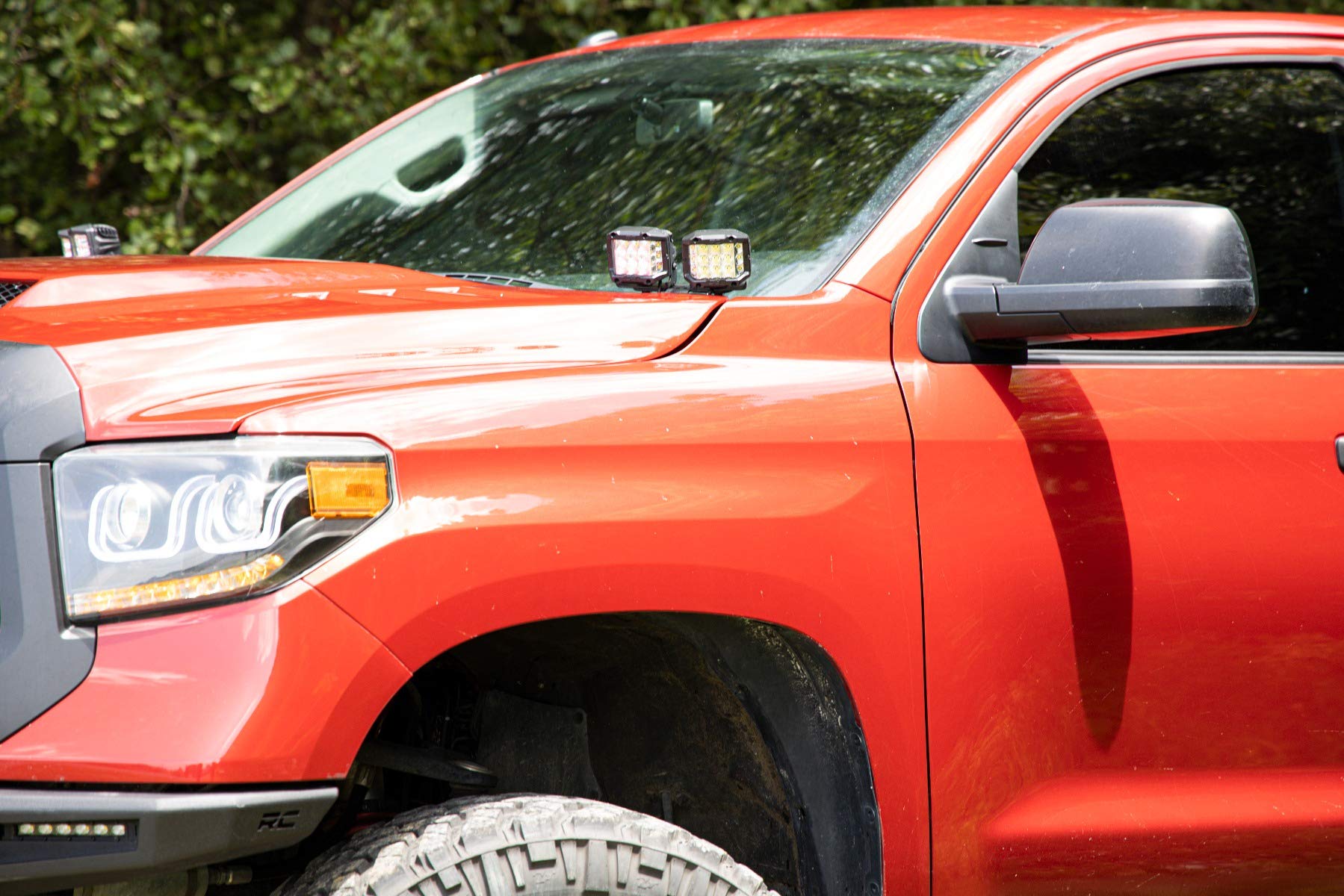 Rough Country 2" Quad Cube LED Lights with White DRL for Toyota Tundra (2014-2021) - Lower Windshield Mount, 7,200 Lumens, Spot Beam Off-Road Lighting