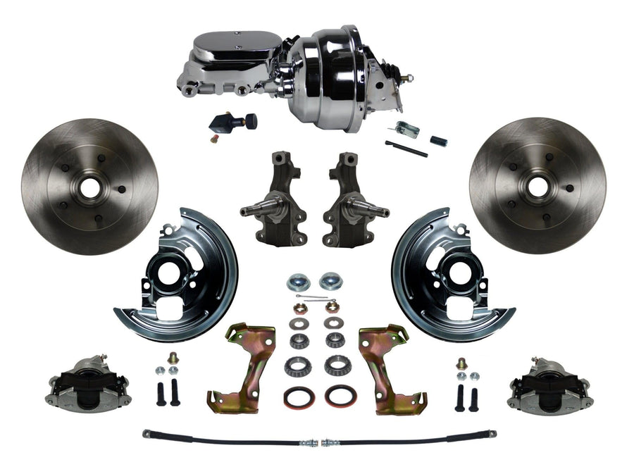 Power Brakes Leed Front Disc Brake Conversion Kit 2" Drop Spindle With 8" Dual Chrome Booster Flat Top Chrome M/C Adjustable Proportioning Valve