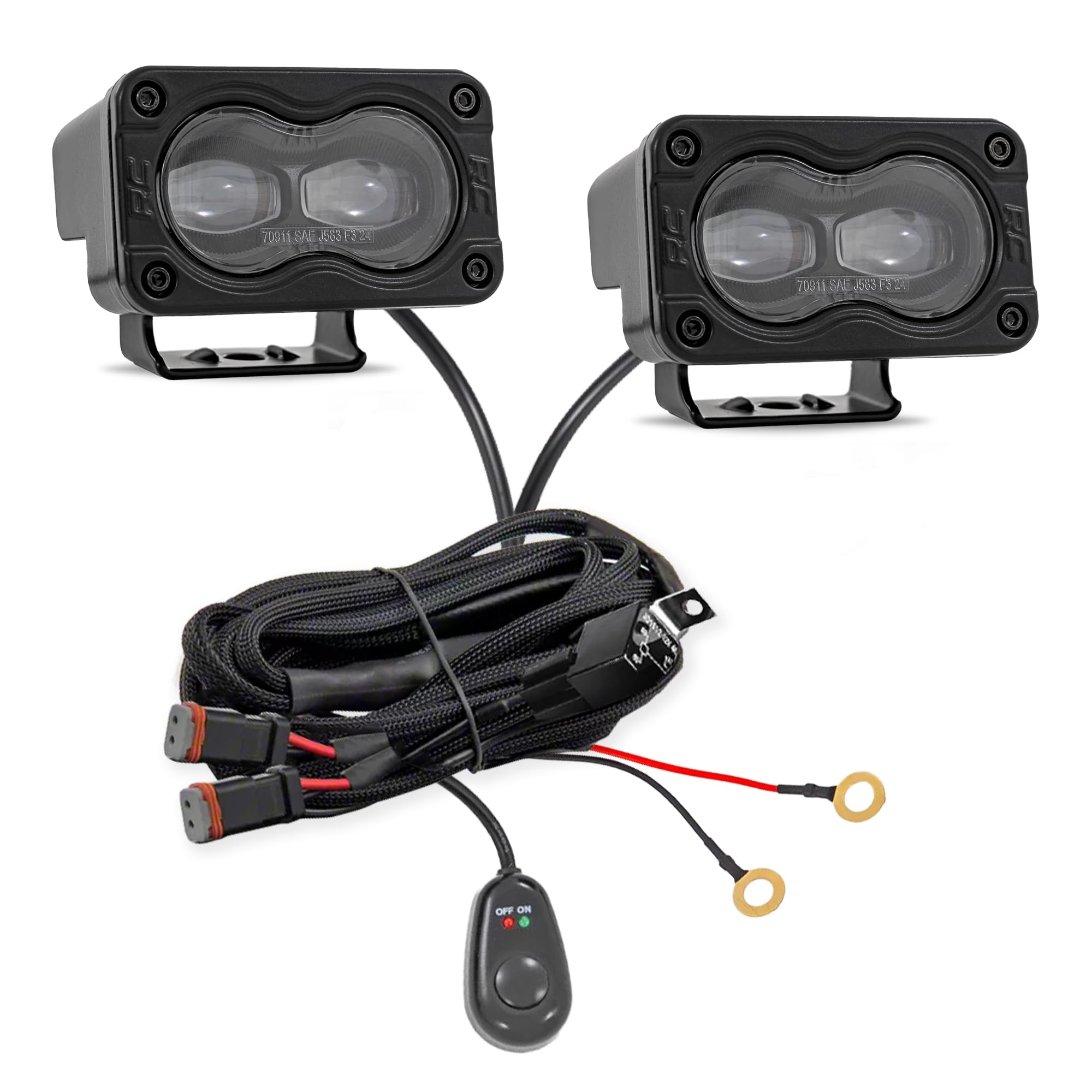 Rough Country Slim LED SAE Fog Lights 3" x 1.75" - Street Legal Fog Light Kit, Swivel Mount, IP67 Waterproof, White