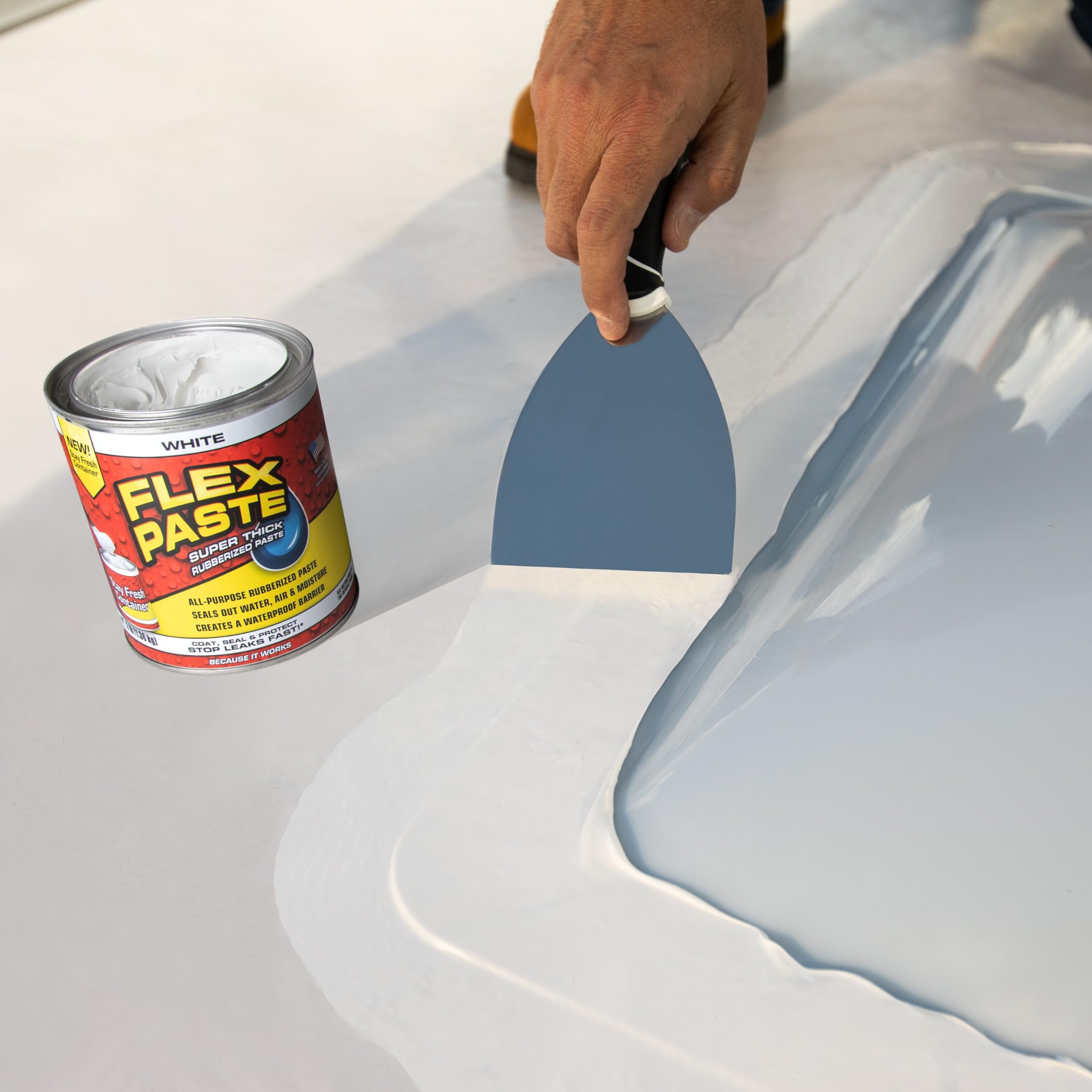 Flex Paste, Paintable Waterproof Putty, Spackle Sealant, Fill Gaps Cracks Holes - Block Out Water and Air - UV Resistant - Walls, Drywall, EPDM, Concrete, Roof, RV Repairs, White, Quart