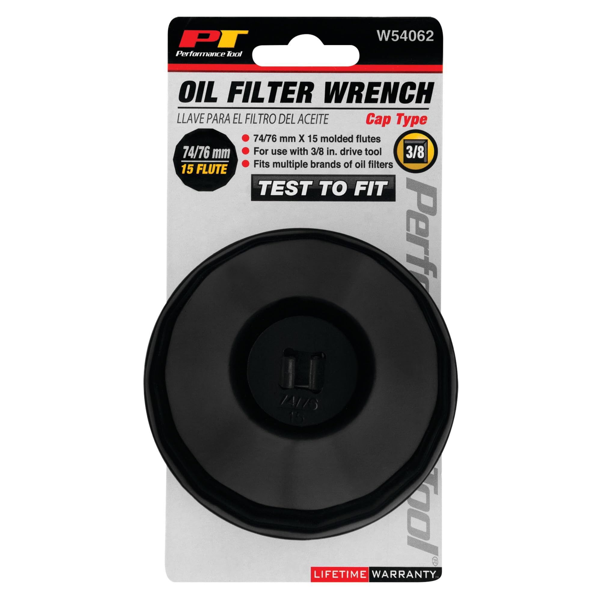 W54062 Performance Tool Oil Filter Cap Wrench 74/76mm 15 Flutes