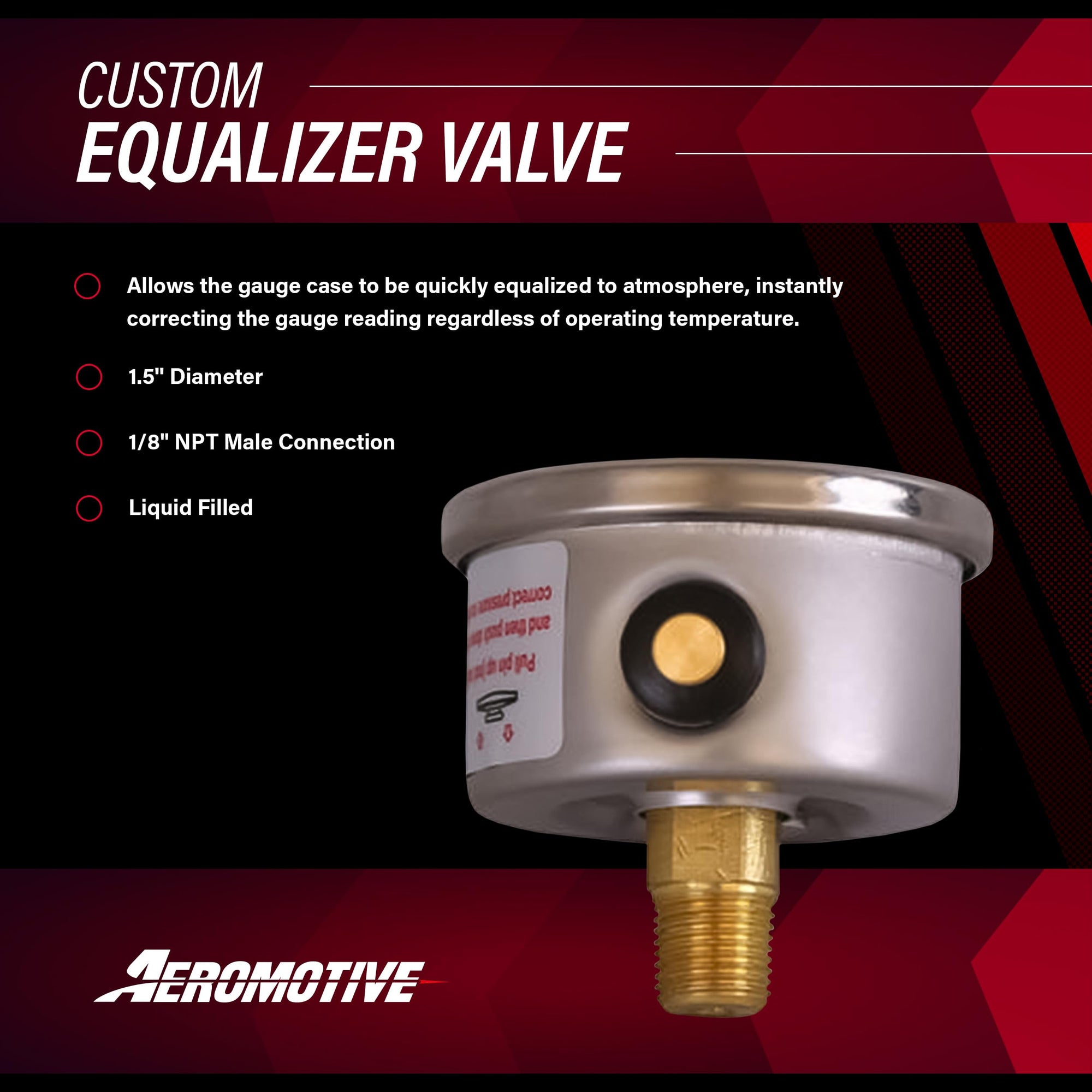 Fuel Pressure Gauge Aeromotive 15633 0-100 PSI, 1/8" NPT, Liquid Filled, 1.5'' Diameter Dial