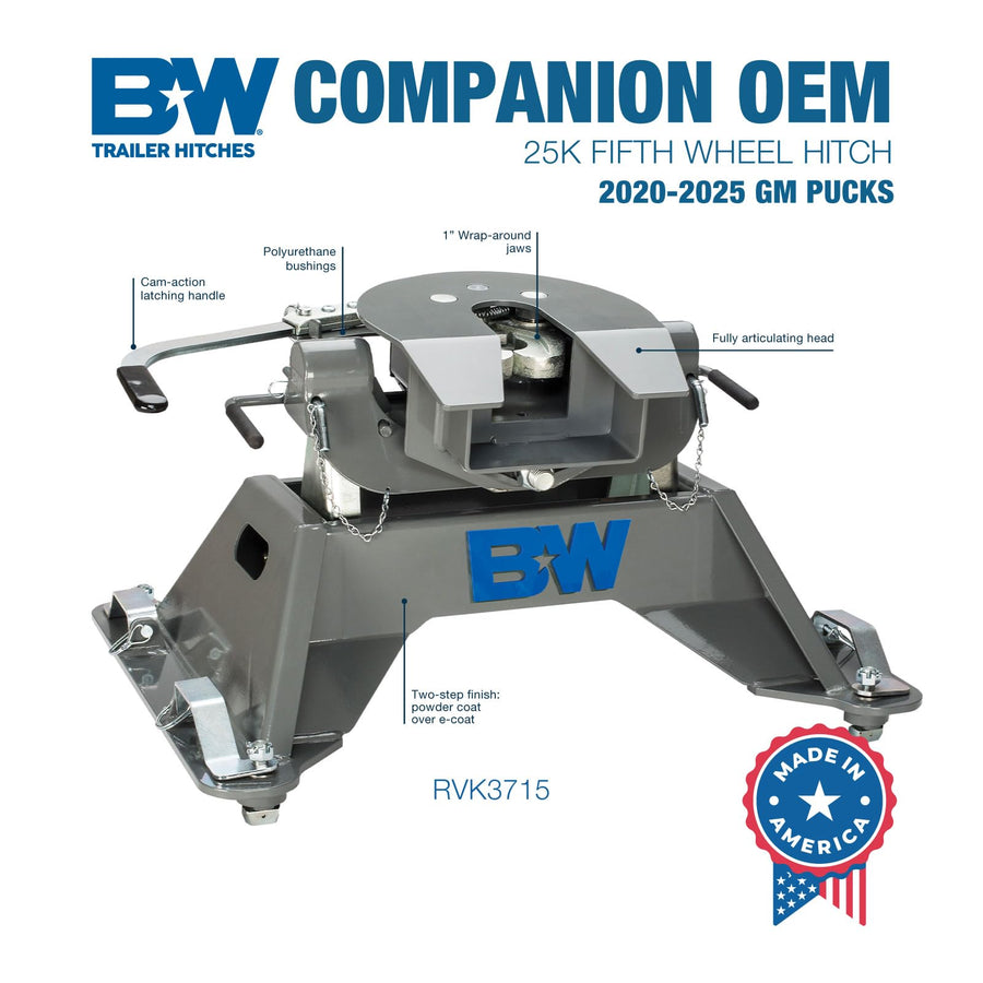 25K Companion OEM Fifth Wheel Hitch B&W Trailer Hitches - Compatible with 2020-2026 Chevrolet/GM OEM Puck System - RVK3715