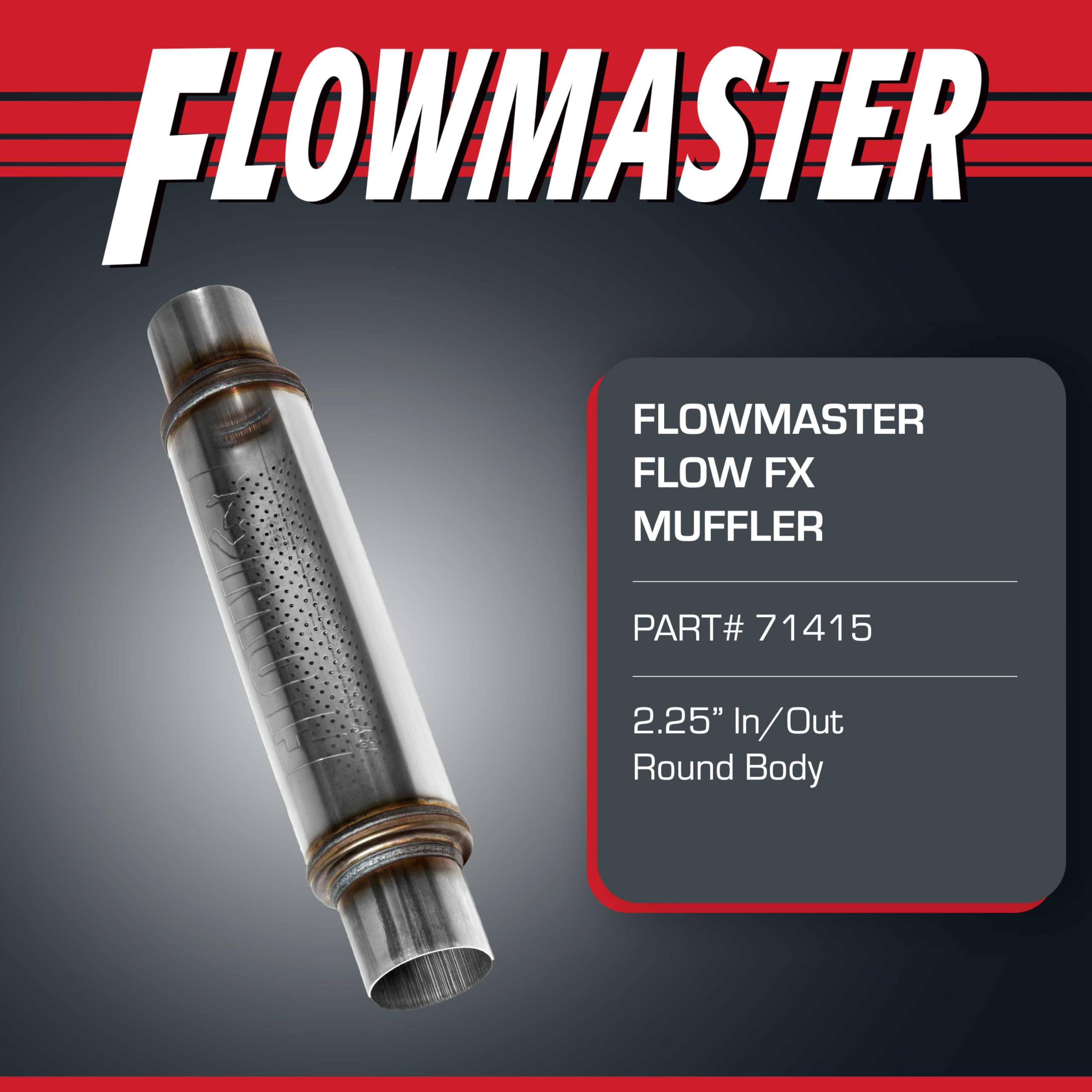 Flowmaster Chambered Flow FX Muffler – 2.25” Center In / 2.25” Center Out – Round Body – Moderate Sound – Stainless Steel – Affordable Performance for Modern Trucks, Muscle Cars & Daily Drivers, 71415