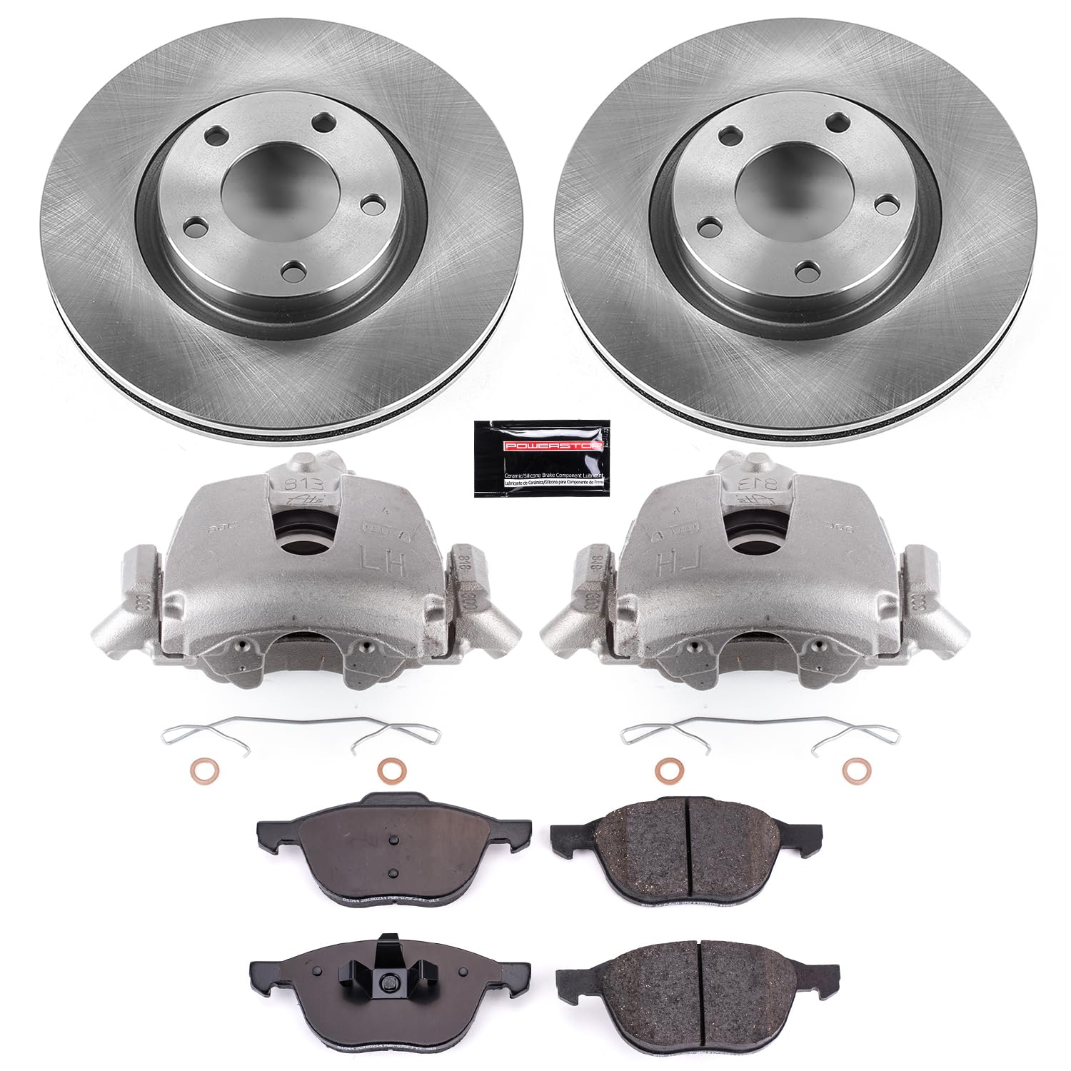 Power Stop KCOE125B Front Brake Kit- Brake Rotors, Brake Calipers & Ceramic Brake Pads For Mazda 3 2004 [Model Specific] Autospecialty Stock Replacement