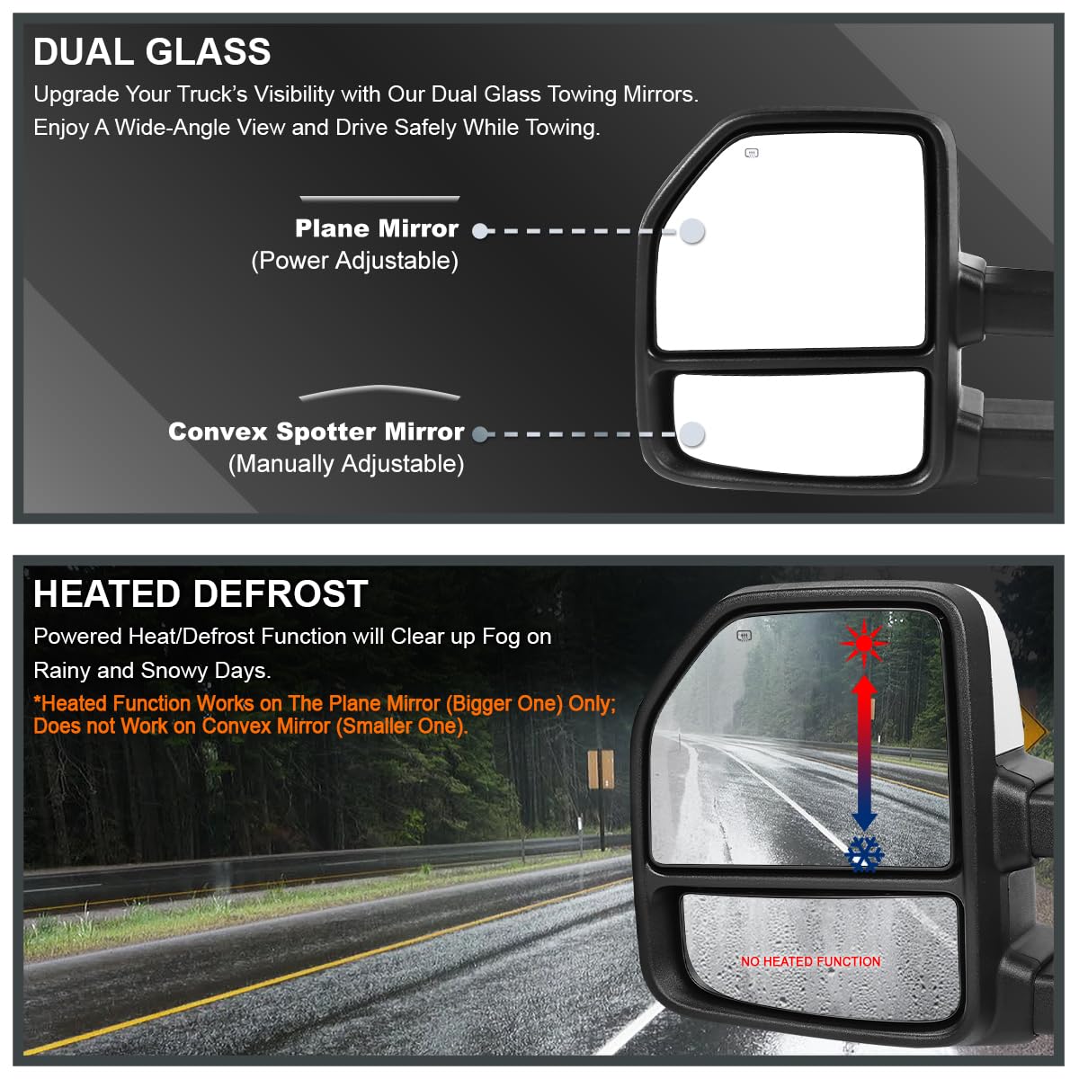 Spec-D Tuning Power Chrome Heated Tow Mirrors+LED Signal+Puddle 22Pin & 8Pin Compatible with 2015-2020 Ford F150 Left + Right Pair