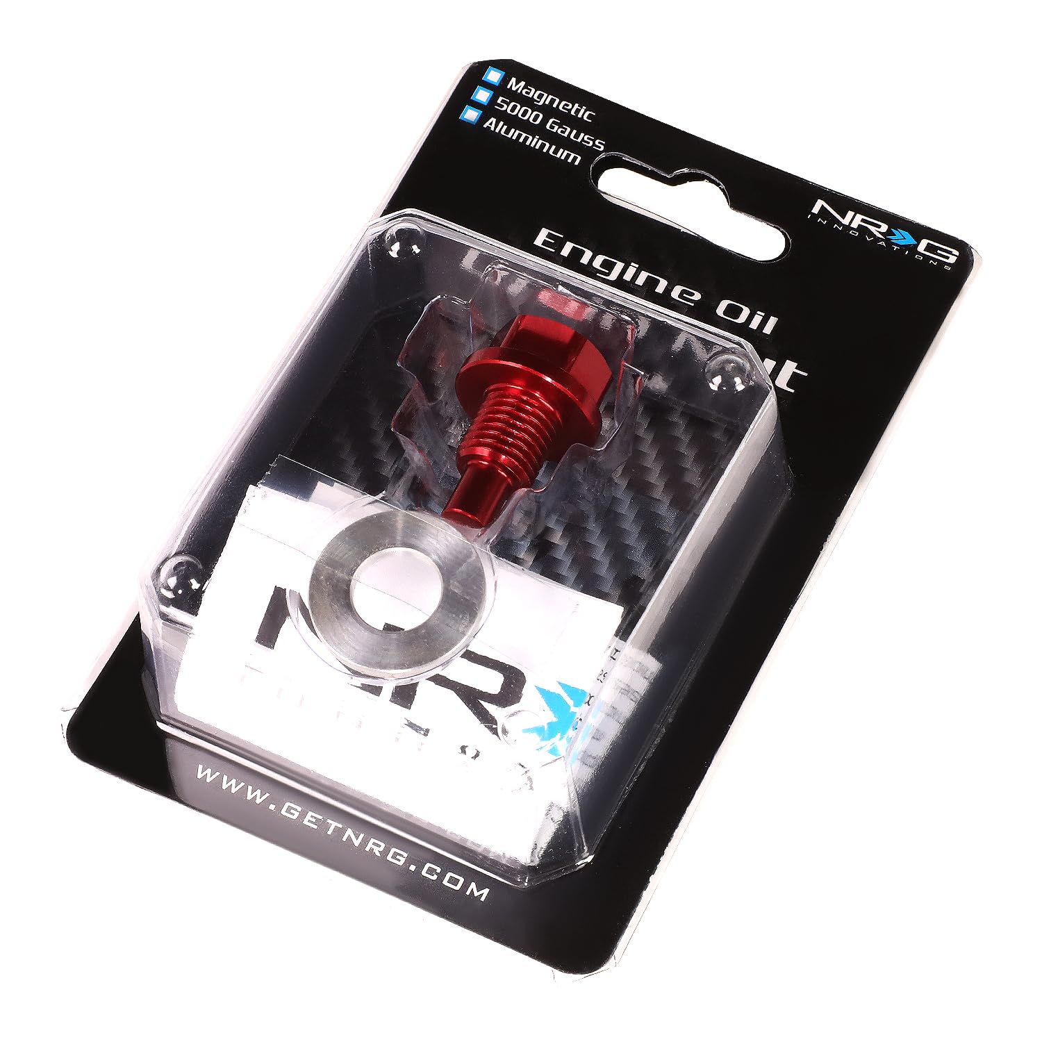 NRG Innovations Oil Drain Magnetic Plug, M12 X 1.5 Thread Size Engine Oil Drain Nut w/Washer, Red, T-6061 Aluminum w/Stainless Steel Internal Magnet, NRG-NOP-400RD