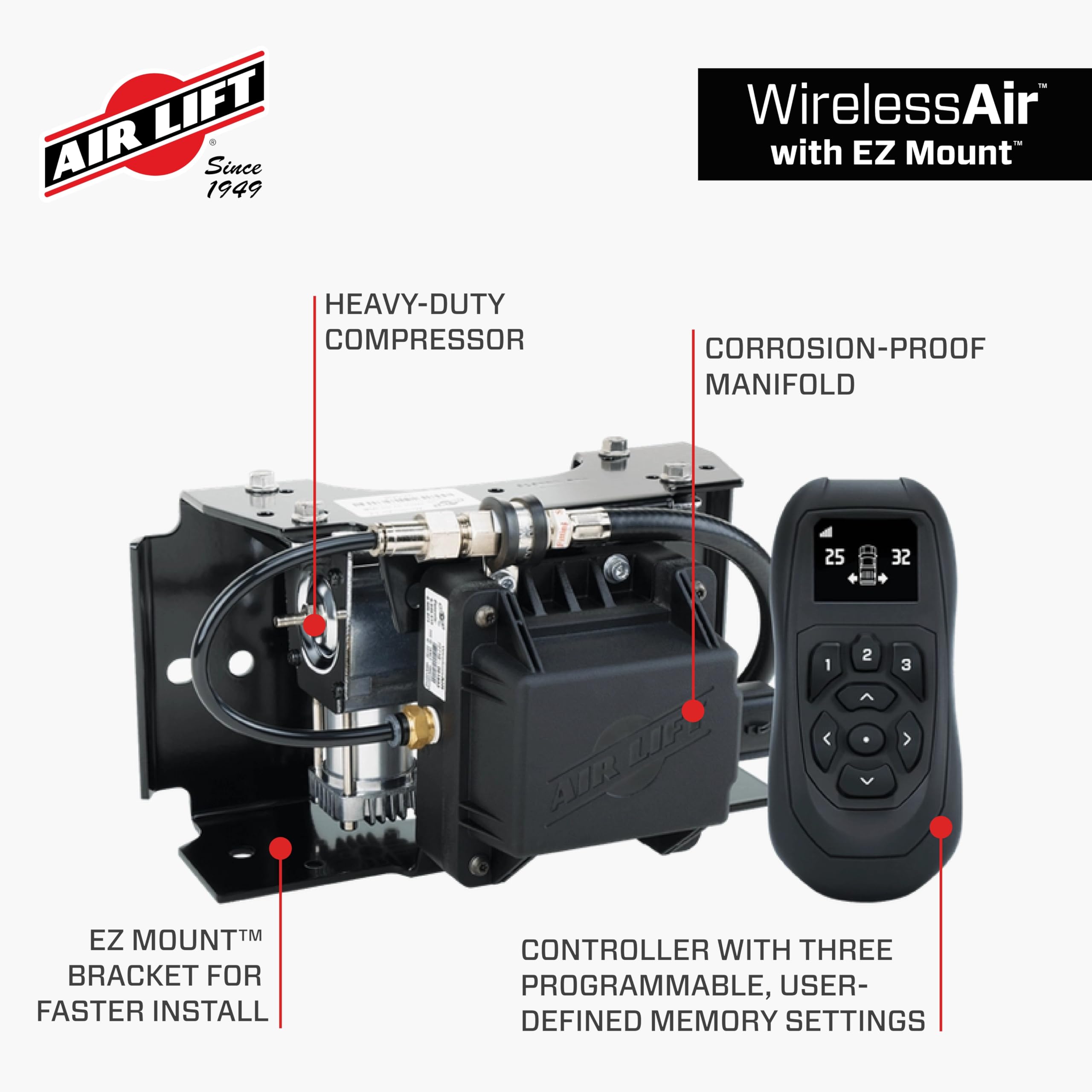 Air Lift EZ Mount WirelessAir + 2nd Generation On-Board Air Compressor with Mobile App - 74000EZ