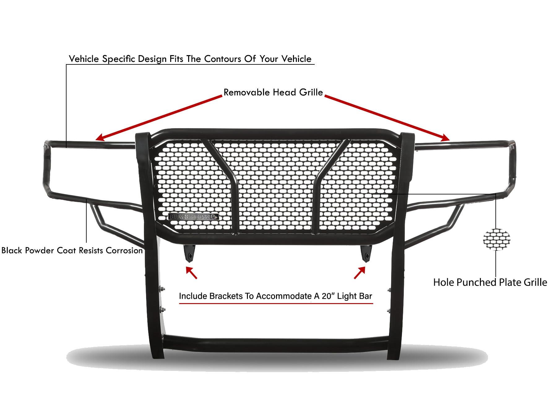 RUGGED Black Horse Heavy Duty Grille Brush Bumper Guard Modular Black Compatible with 2019-2025 Ram 1500-RU-DORA19-B