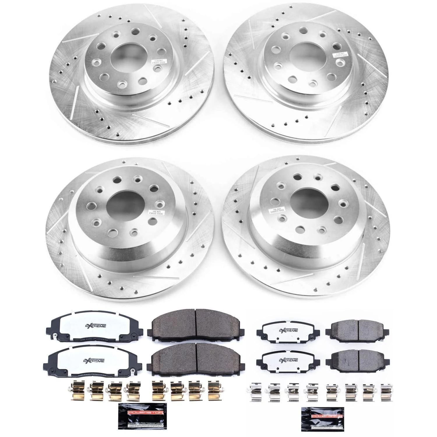 Power Stop Brake Kit Front and Rear For 2018 2019 2020 2021 2022 2023 2024 Jeep Wrangler - Truck & Tow Carbon Fiber Ceramic Pads & Drilled and Slotted Rotors Replacement, K7939-36