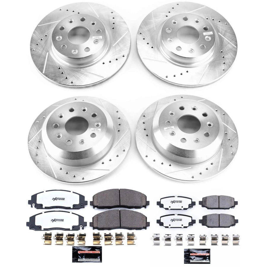 Power Stop Brake Kit Front and Rear For 2018 2019 2020 2021 2022 2023 2024 Jeep Wrangler - Truck & Tow Carbon Fiber Ceramic Pads & Drilled and Slotted Rotors Replacement, K7939-36