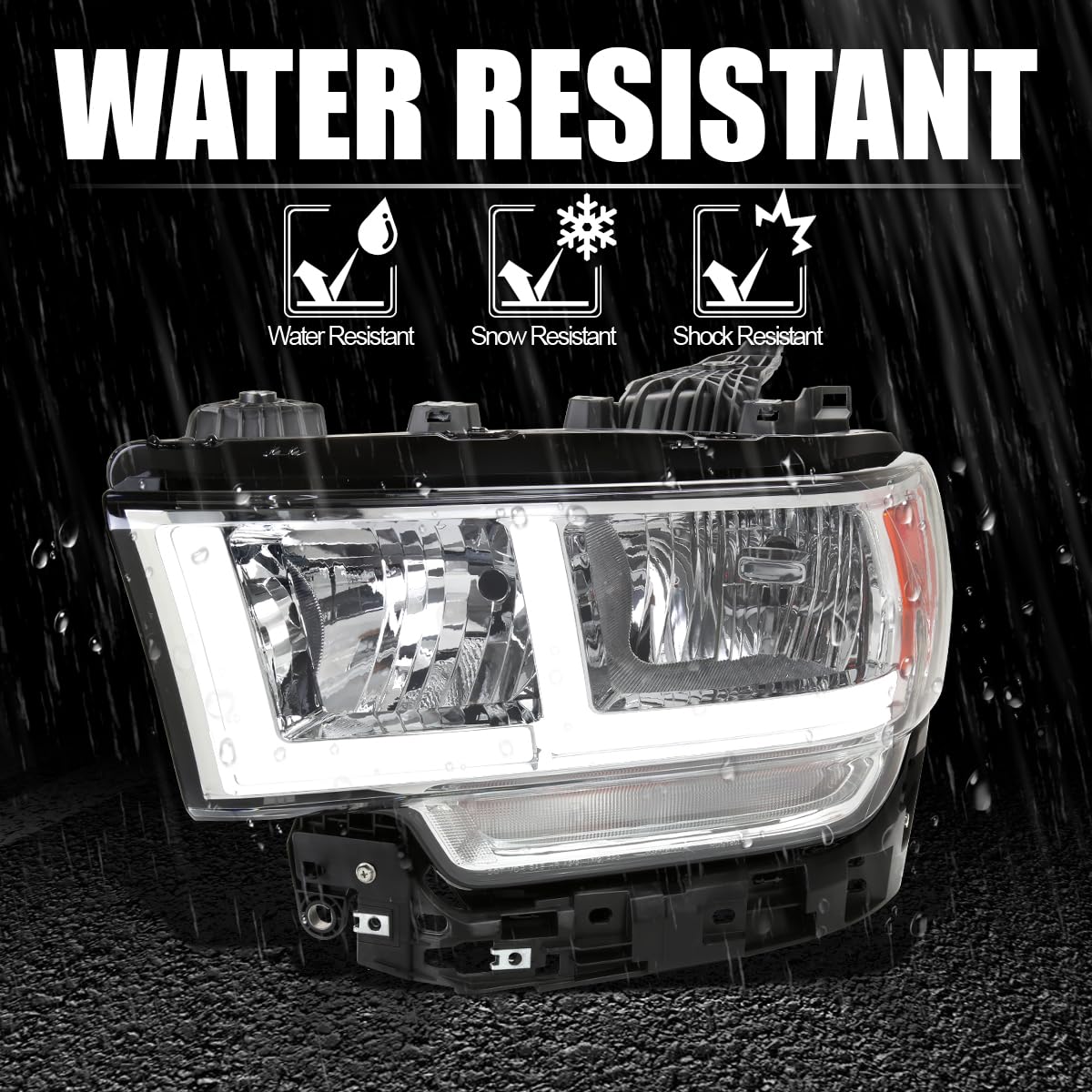 Chrome Headlights SPEC-D TUNING w/LED Tube Compatible with 2019-2024 Ram 2500/3500, Left + Right Pair Headlamp Assembly