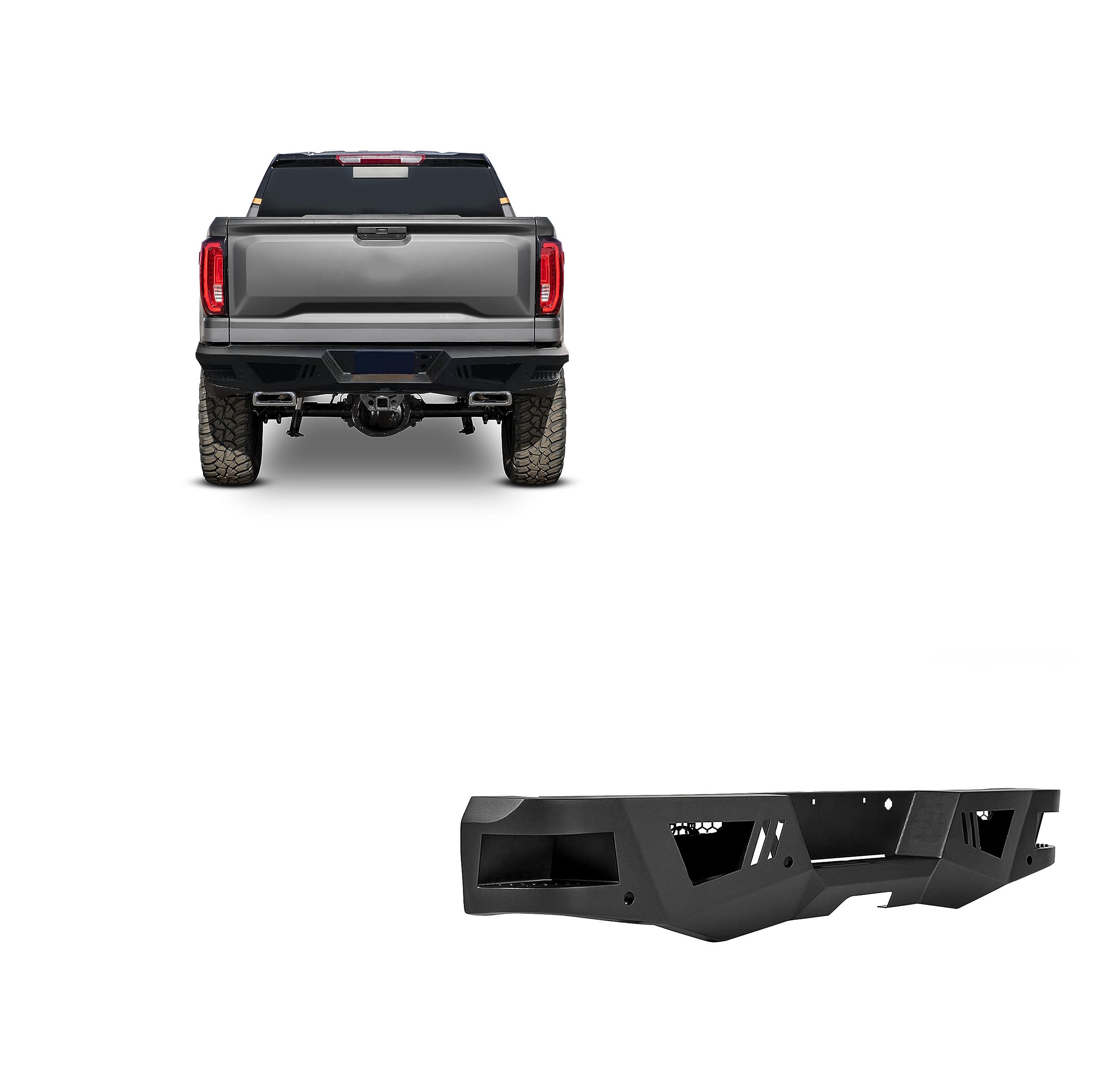 Super Heavy Duty Black Horse Armour Rear Bumper Matte Black Compatible with 19-24 Silverado 1500|22 Silverado 1500 LTD|20-23 Silverado 2500 HD|20-23 Silverado 3500 HD|19-24 Sierra 1500-ARB-SI19