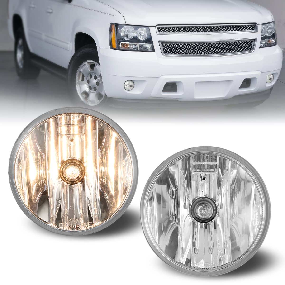 OEM Series Winjet Driving Fog Lights Compatible with 2014 2015 2016 GMC Sierra / 2007-2013 Chevy Avalanche / 2007-2015 Chevy Tahoe Camaro Silverado /2007-2010 Ford for replacement (Clear Lens)