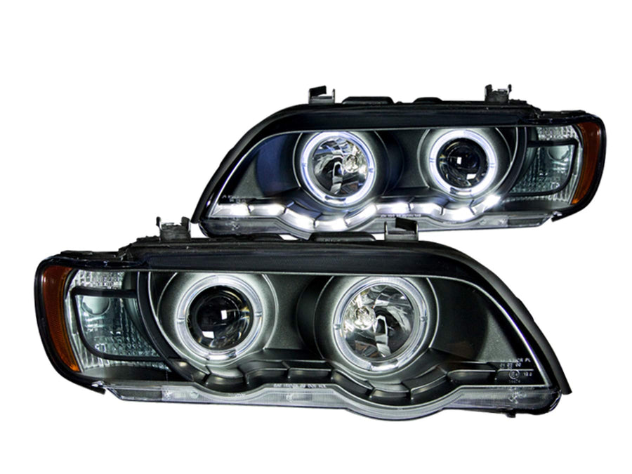 Halo Anzo USA 121398 Black Projector Headlight with Clear Lens and Amber Reflector for BMW X5 E53