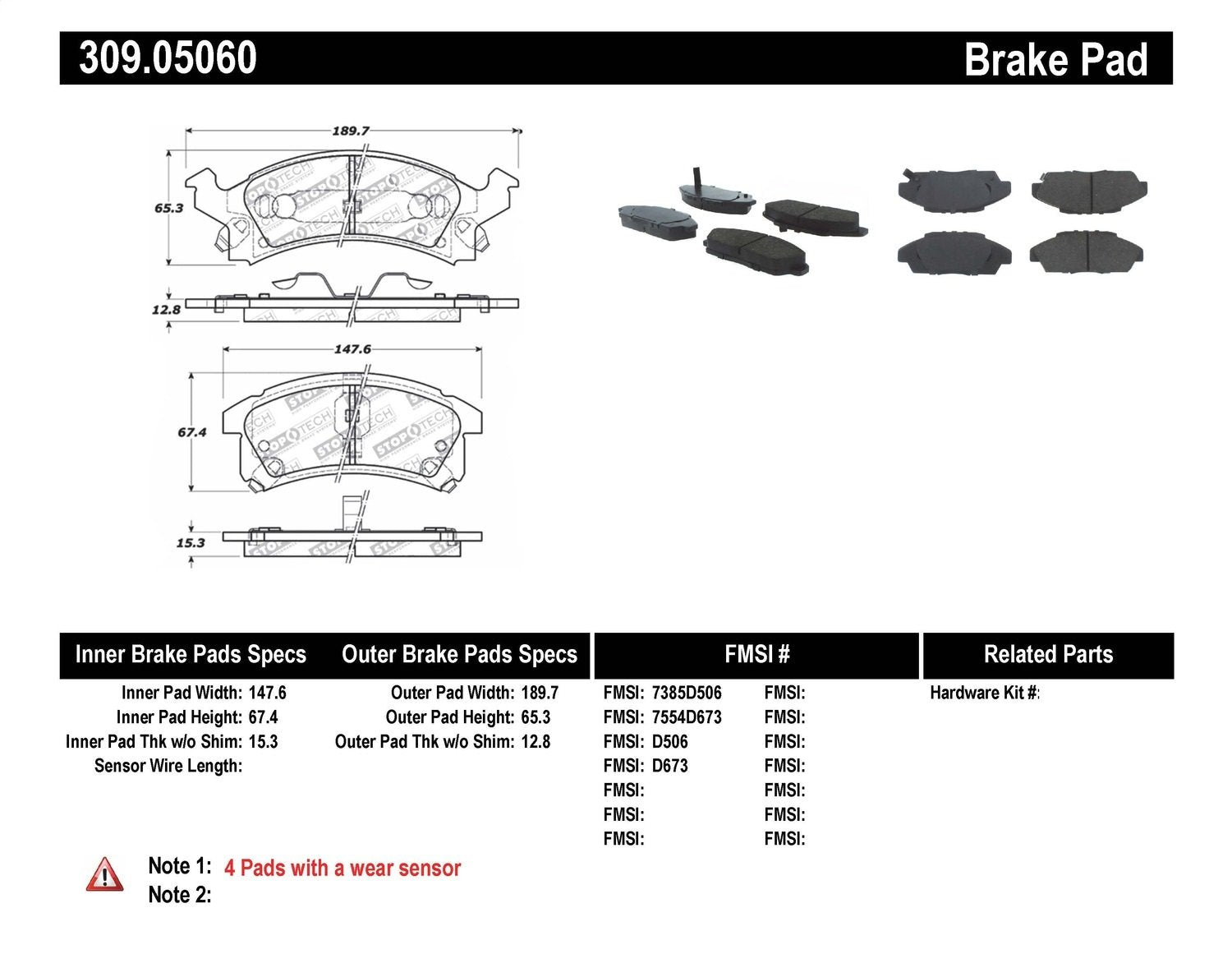 309.05060 StopTech Street Performance Front Brake Pad