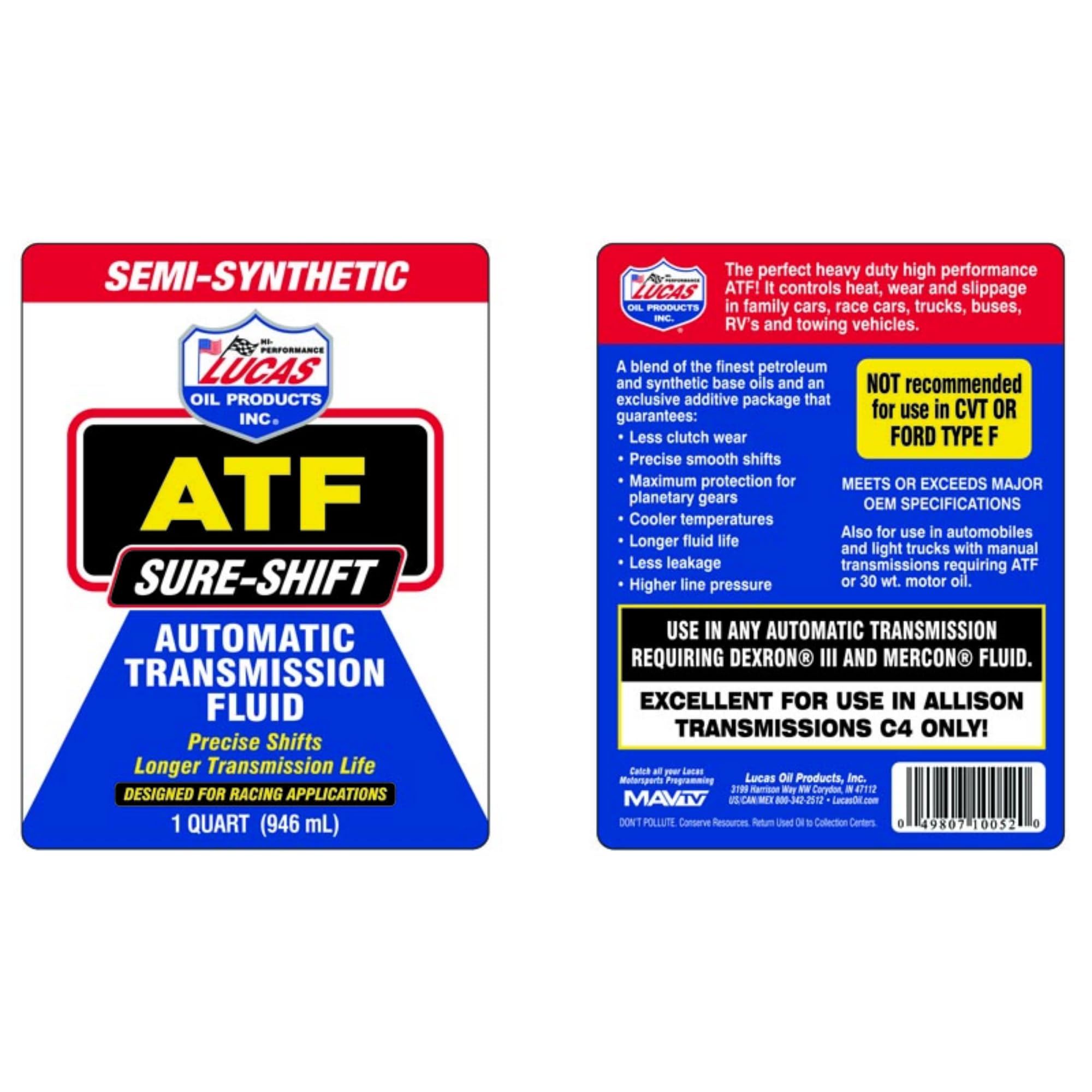 Lucas Oil Semi-Synthetic 10052 Sure-Shift Automatic Transmission Fluid - 1 Quart