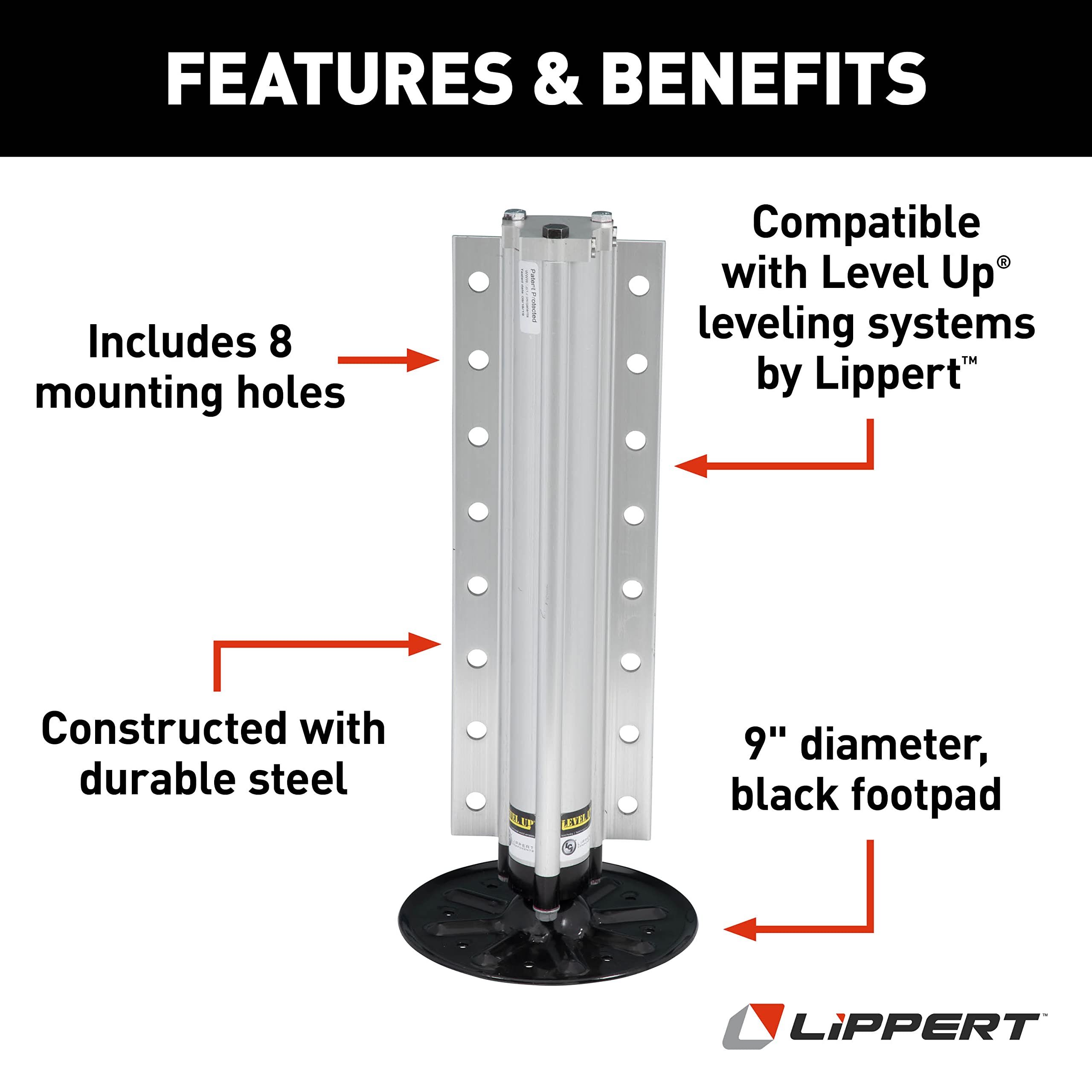 Lippert Hydraulic Leveling Jack Assembly Aluminum with 14,000-lb. Weight Capacity, Universal Fit, 9" Footpad, Easy Installation - 2365601