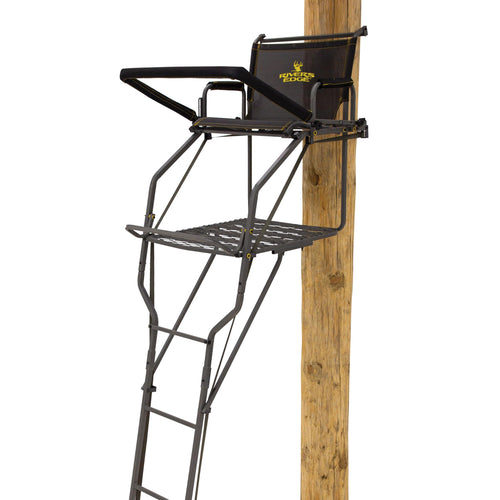 Rivers Edge Jumbo Jack 1-Man LS Ladder Stand, 19’ Height, Lockdown Strapping System, Wide Flip-Up TearTuff Mesh Seat, Jumbo Platform, Flip-Out Footrest, 2-Way Adjustable Shooting Rail, RE674