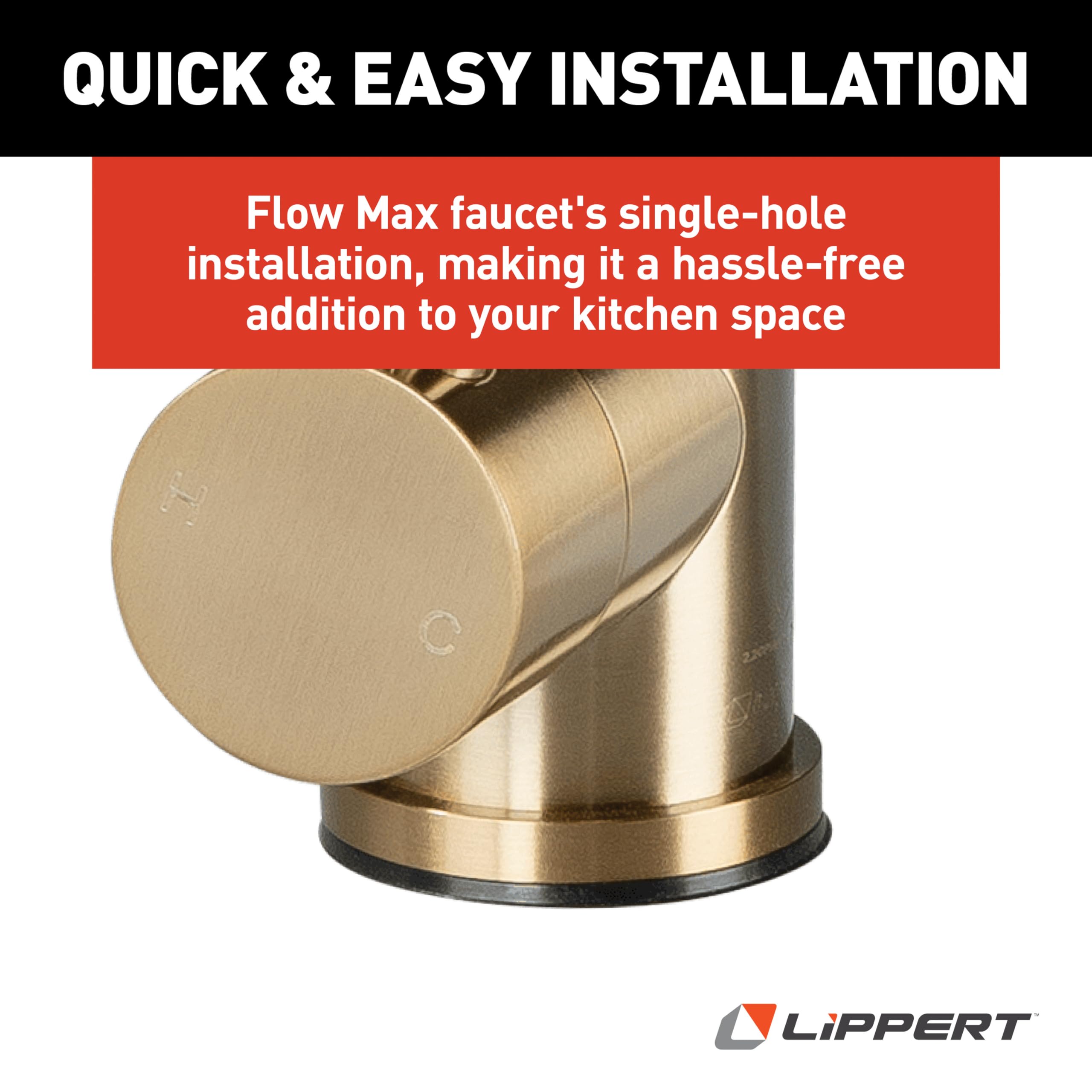 Lippert Gooseneck Flow Max Square Head Kitchen Faucet with 304-Grade Stainless Steel Construction, Single-Handle Operation, Single-Hole Installation, 360-Degree Swivel, 2.2 GPM Flow Rate - 2024000066