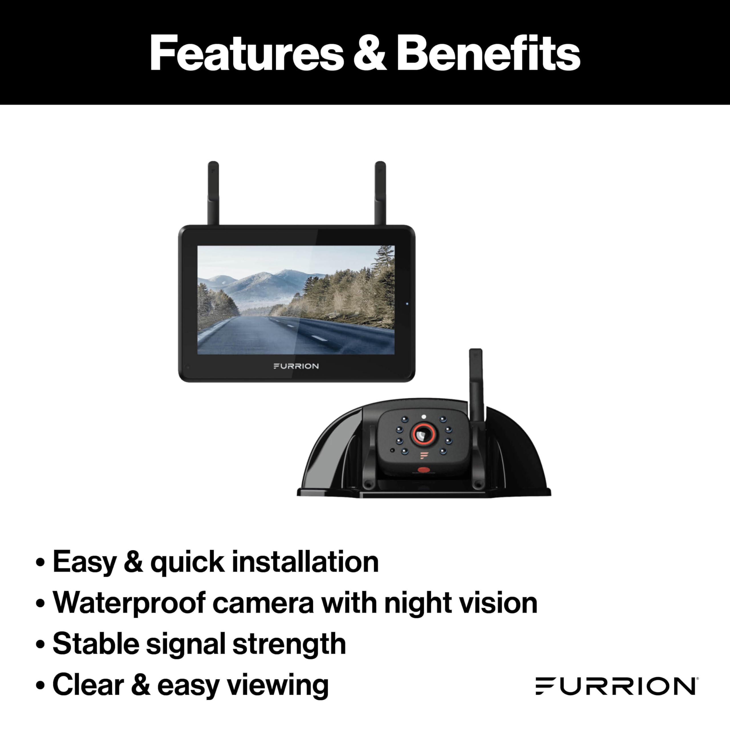 Furrion Vision S+ Observation System RV with 7" Monitor, Sharkfin, Infrared Night Vision, Live Streaming, Wide Viewing Angle - FOS7HTASF