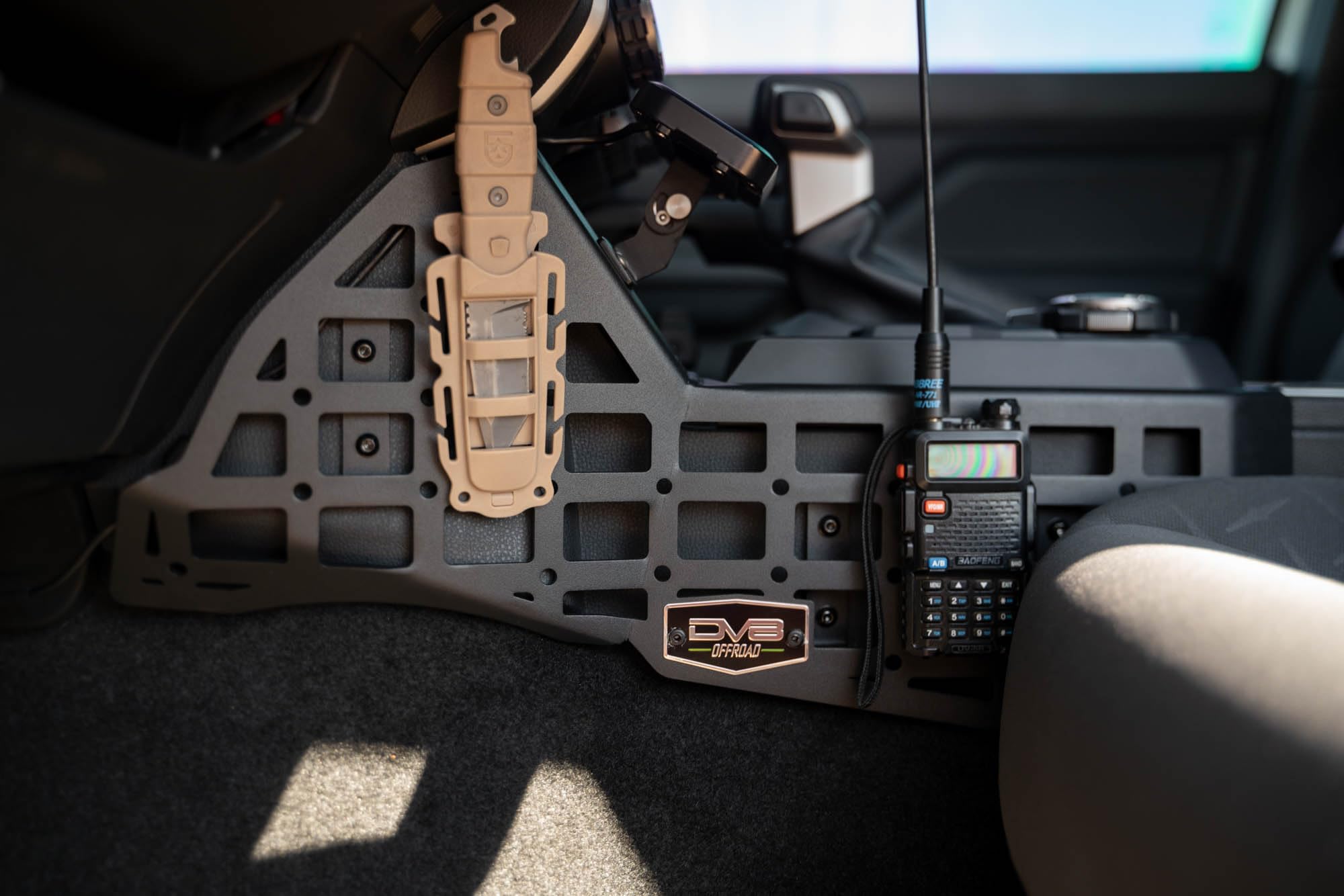 Center Console DV8 Molle Panels & Digital Device Mount for 2024 Toyota Tacoma | Compatible w/ Bulletpoint & RAM Mounts | Quick Access to Your Daily Gear & Digital Devices | Black Powder Coat | Steel