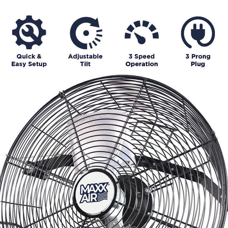Maxx Air 18" Wall Mount Fan | Commercial Grade Fan for Garages, Shop, Barns and Patios for Outdoor Use | Powerful 1,450 CFM and Easy Operation | Industrial Wall Mount