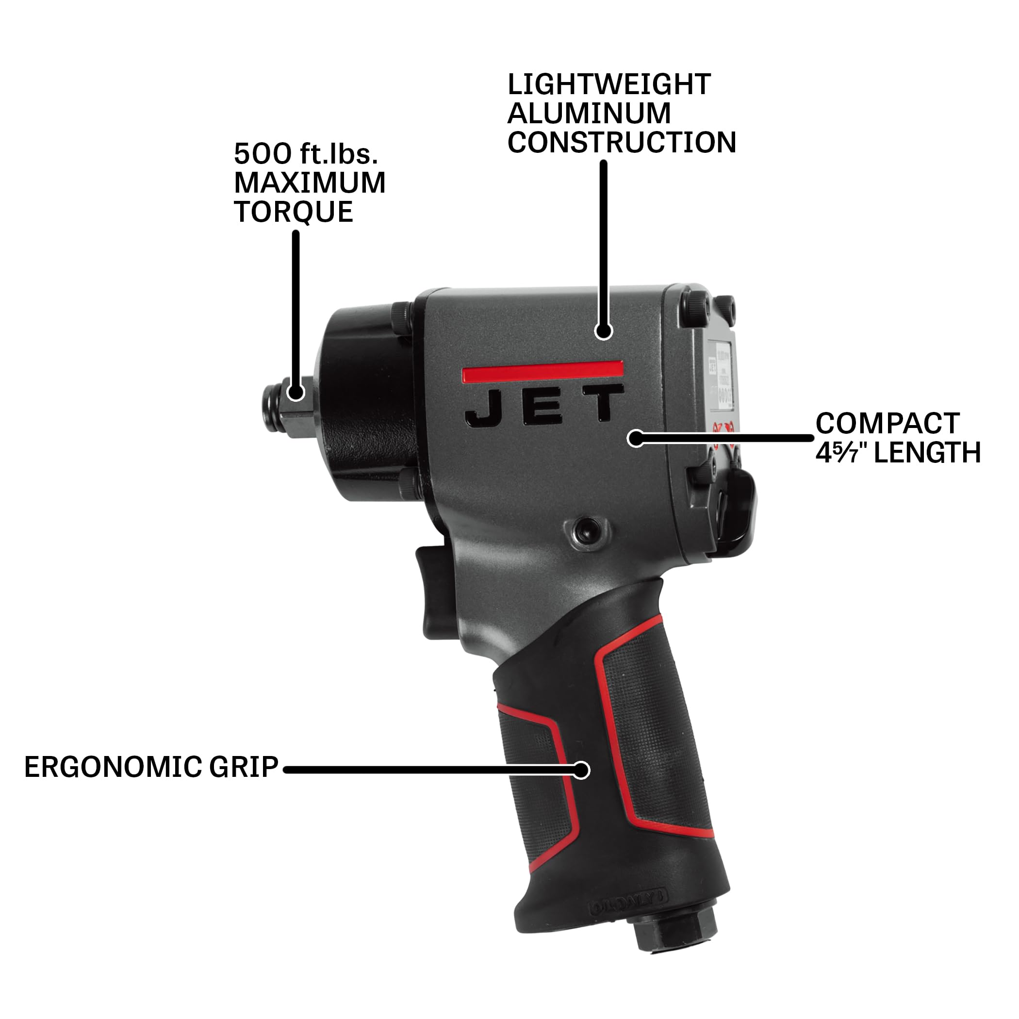 JET Pneumatic 1/2-Inch Impact Wrench, 500 ft-lbs, 10000 RPM (Model JAT-107)
