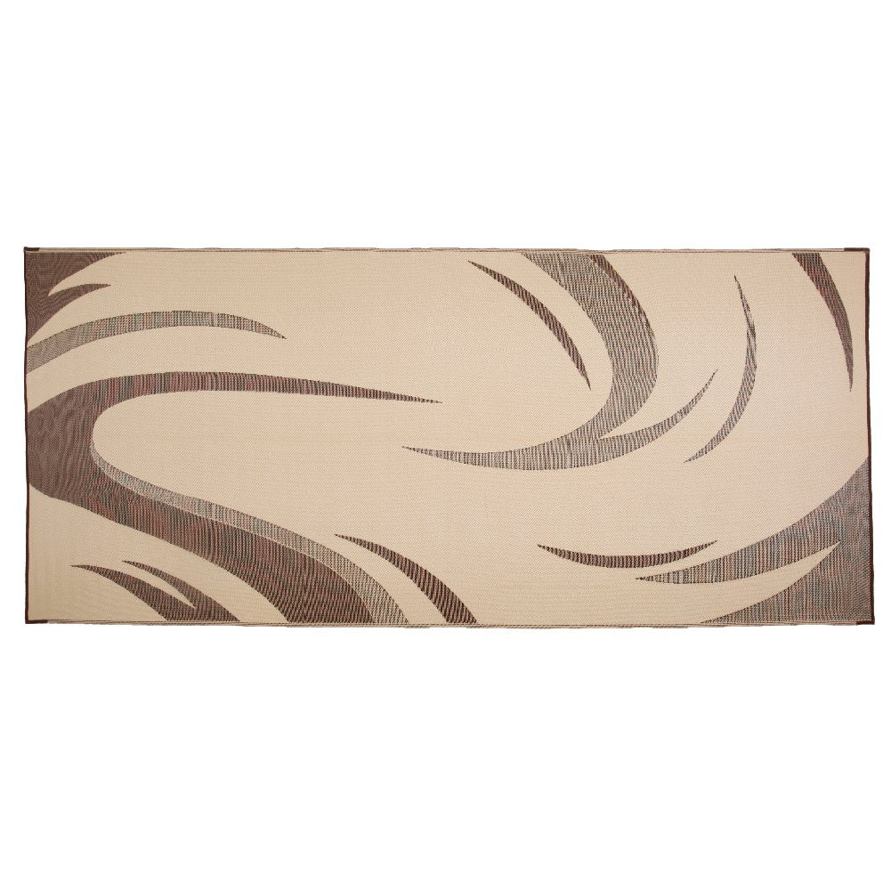 Camping Stylish SD8187 8-Feet x 18-Feet Graphic Swish RV Reversible Patio Mat, Brown/Tan