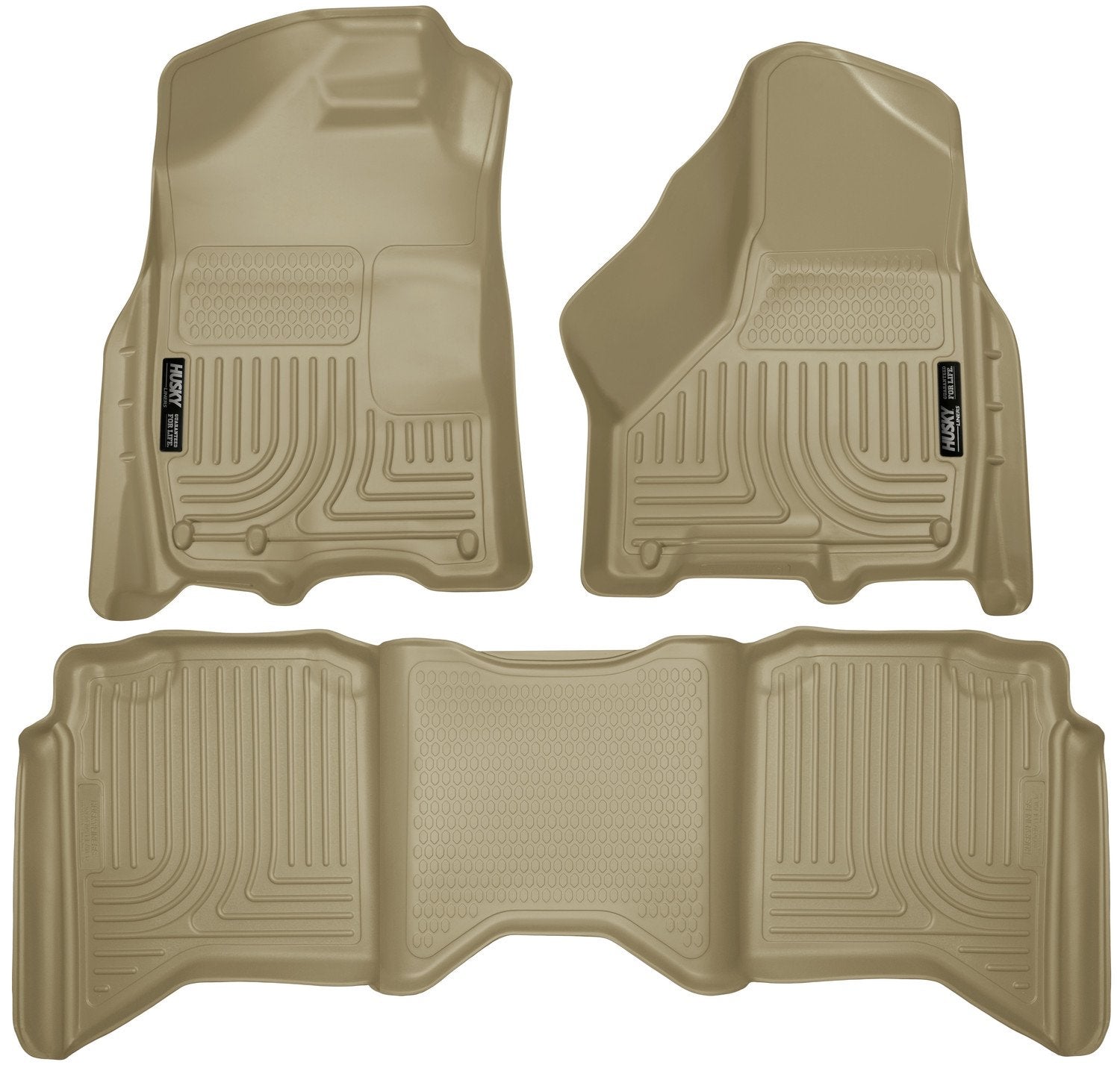 Husky Liners Floor Mats Weatherbeater | Fits 2009-2024 Ram 1500 (19-24 Classic Body only) Crew CAB ONLY; 2010-2018 Ram 2500/3500 w/Automatic Transmission | Front & 2nd Row, 3-pc Tan - 99003