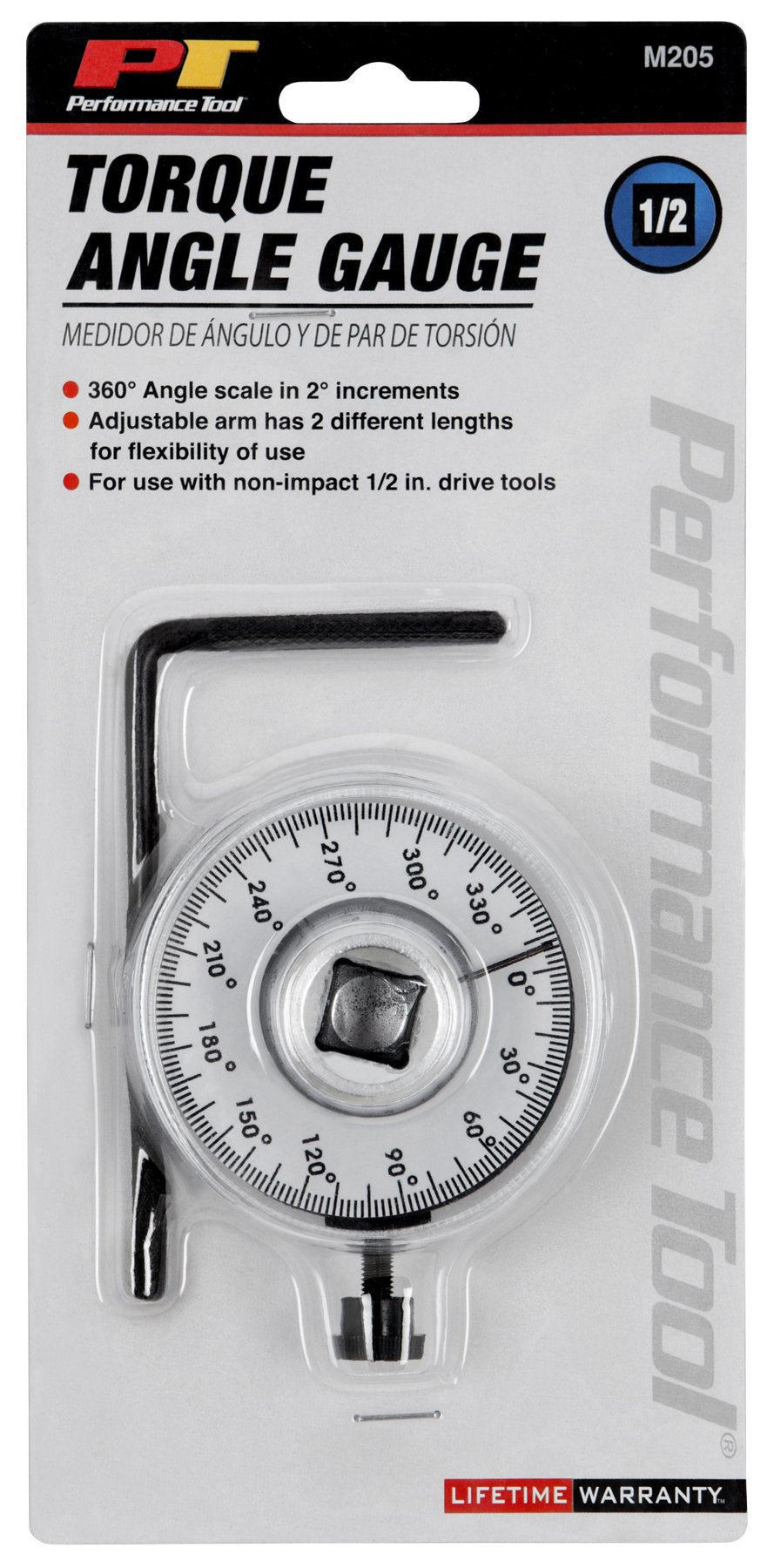 M205 Performance Tool 1/2-Inch Torque Angle Gauge Tool, 360 Degree Angle Scale