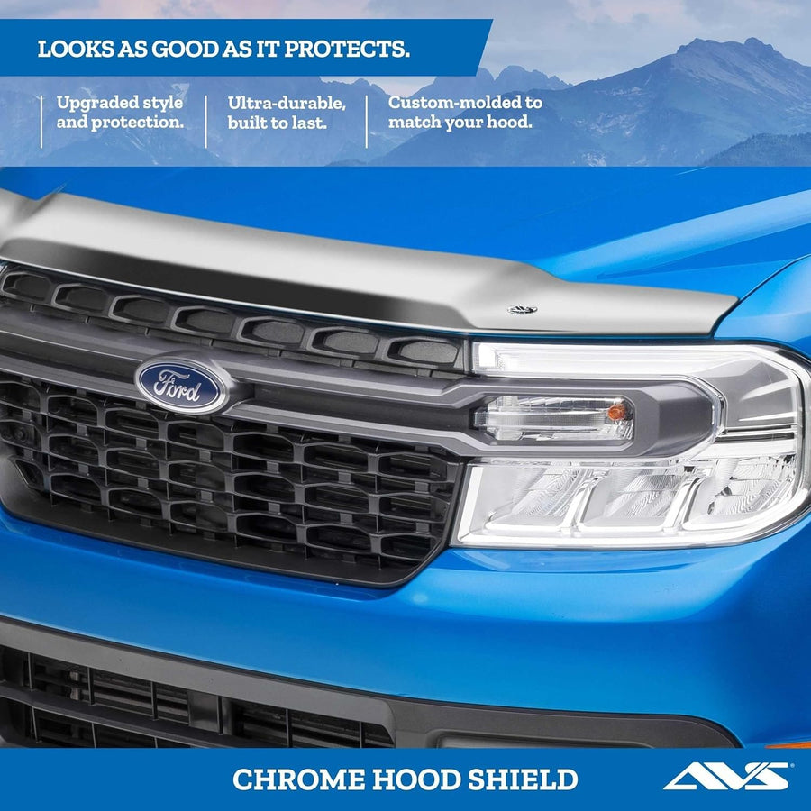 Chrome Hood Shield / Protector Auto Ventshade [AVS] | Fits 2011 - 2016 Ford F-250 Super Duty, F-350, F-450, F - 550 | Medium Profile Bug Deflector - 1 pc., Chrome | 680059