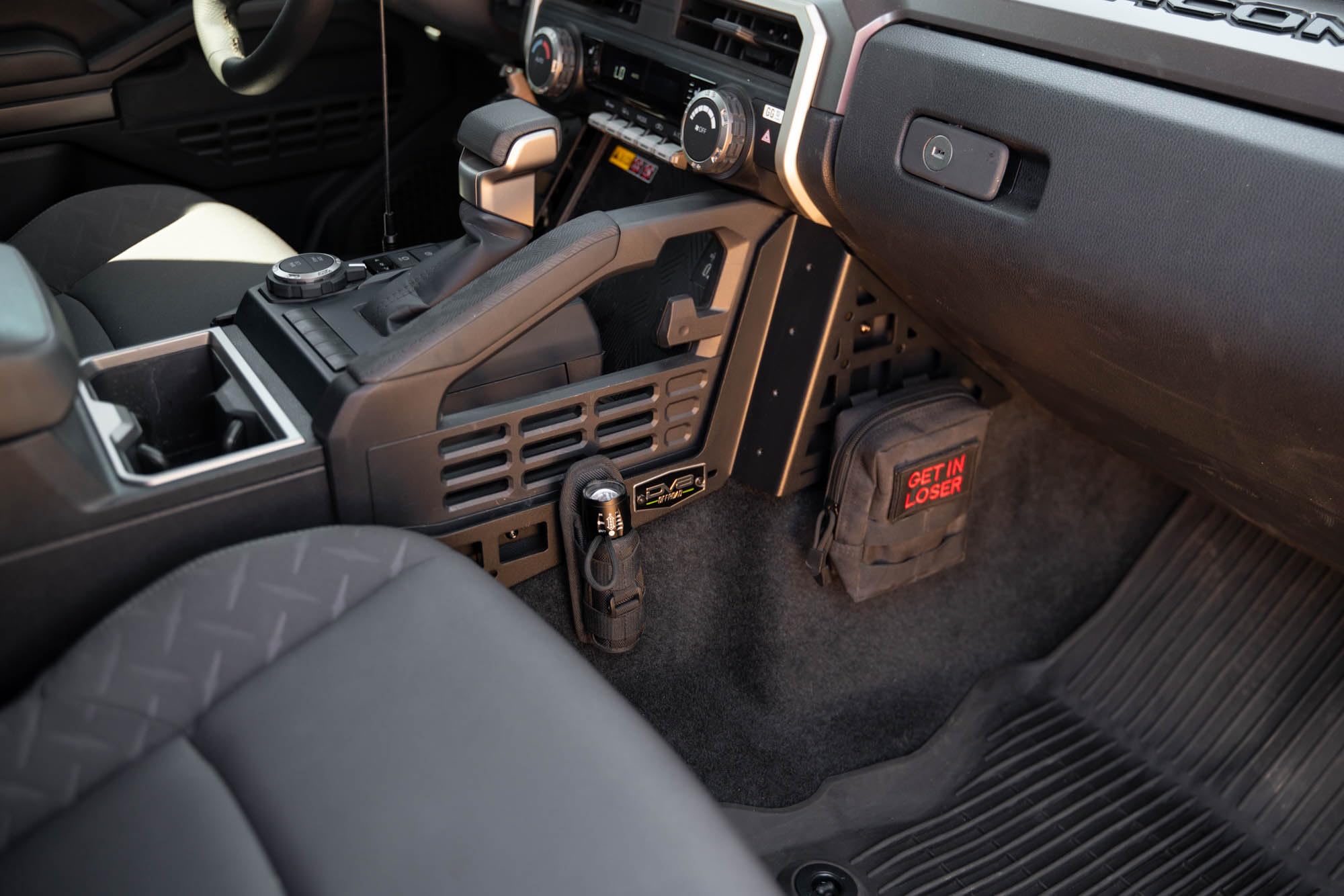 Center Console DV8 Molle Panels & Digital Device Mount for 2024 Toyota Tacoma | Compatible w/ Bulletpoint & RAM Mounts | Quick Access to Your Daily Gear & Digital Devices | Black Powder Coat | Steel