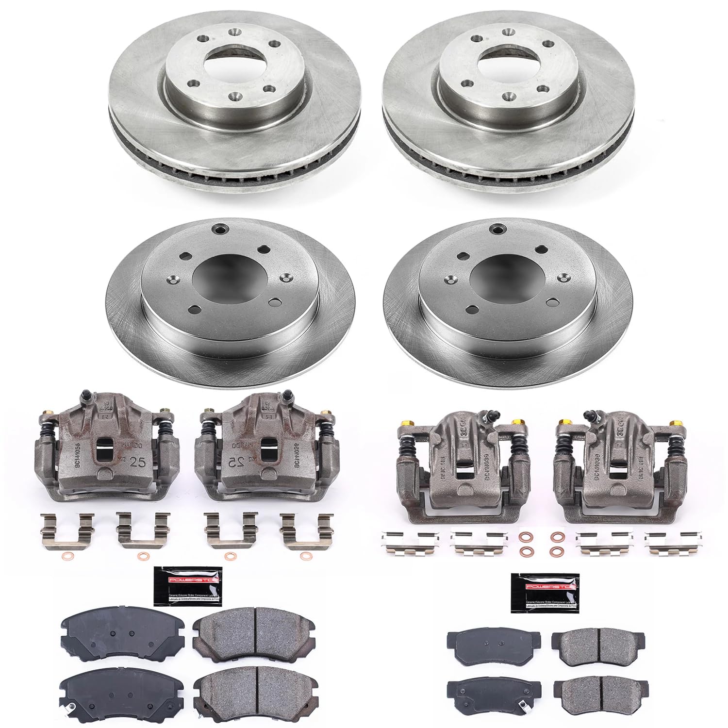 Power Stop KCOE4445A Replacement Autospeciality Front and Rear Caliper Kit- OE Rotors, Ceramic Brake Pads, Calipers For Hyundai Sonata 2003-2005, Kia Optima 2002-2006 [Model Specific]