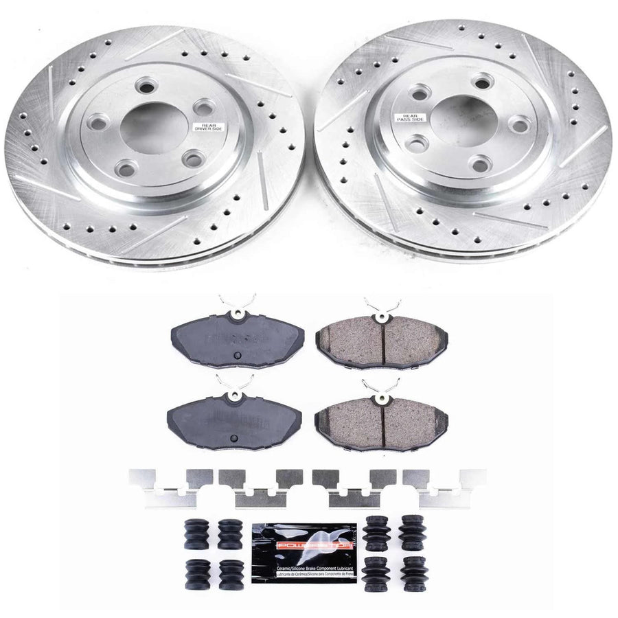 Power Stop K1361 Z23 Carbon Fiber Brake Pads with Drilled & Slotted Brake Rotors Kit For Ford Thunderbird, Jaguar Vanden Plas, Jaguar XJ8, Lincoln LS [Model Specific]