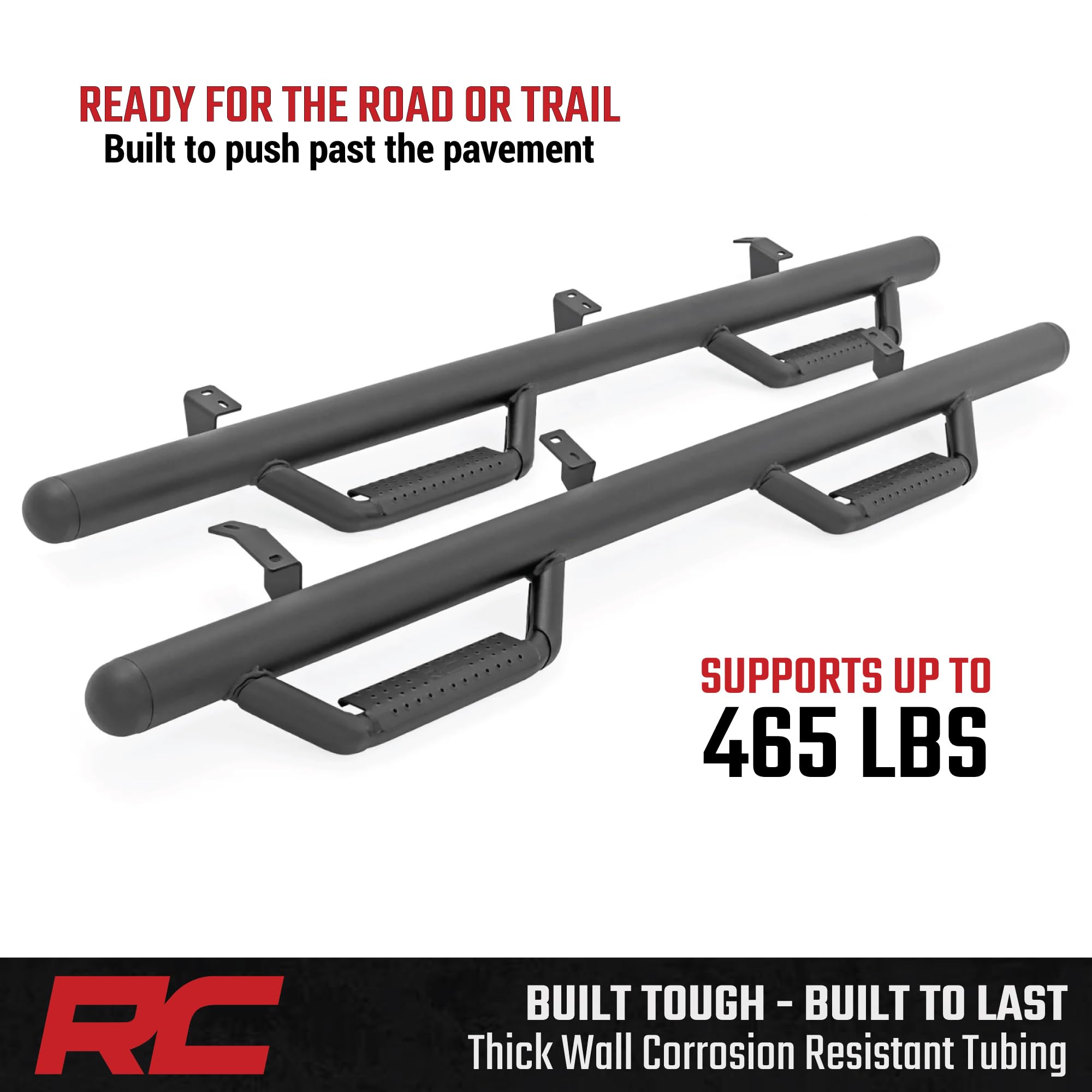 Rough Country Nerf Step Bars for Tacoma Toyota (2024-2025) Double Cab - Rugged Full Length Nerf Bars with Side Steps, Bolt-On Install