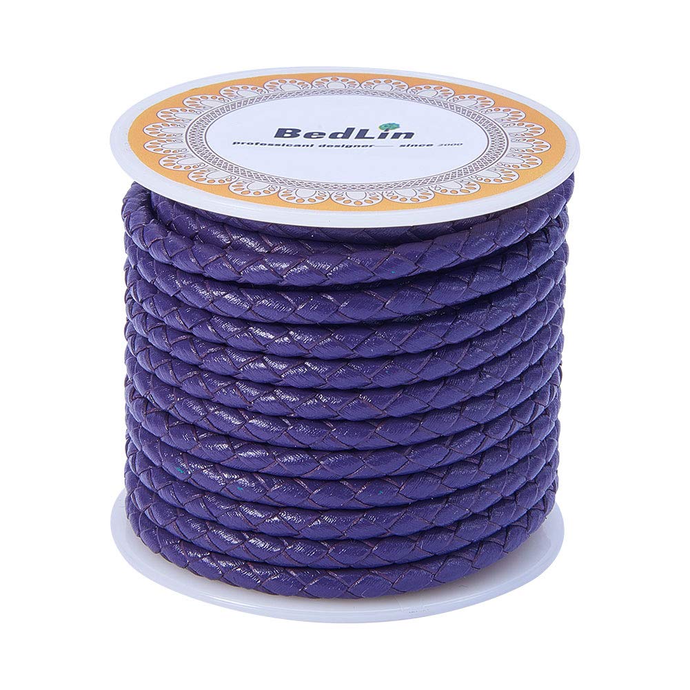 5 Yards JEWELEADER Round Braided Bolo Real Leather Cord 4mm Genuine Cowhide Leather Rope DIY Craft String for Necklace Bracelet Jewelry Making Key Chain Pet Chain Dark Violet