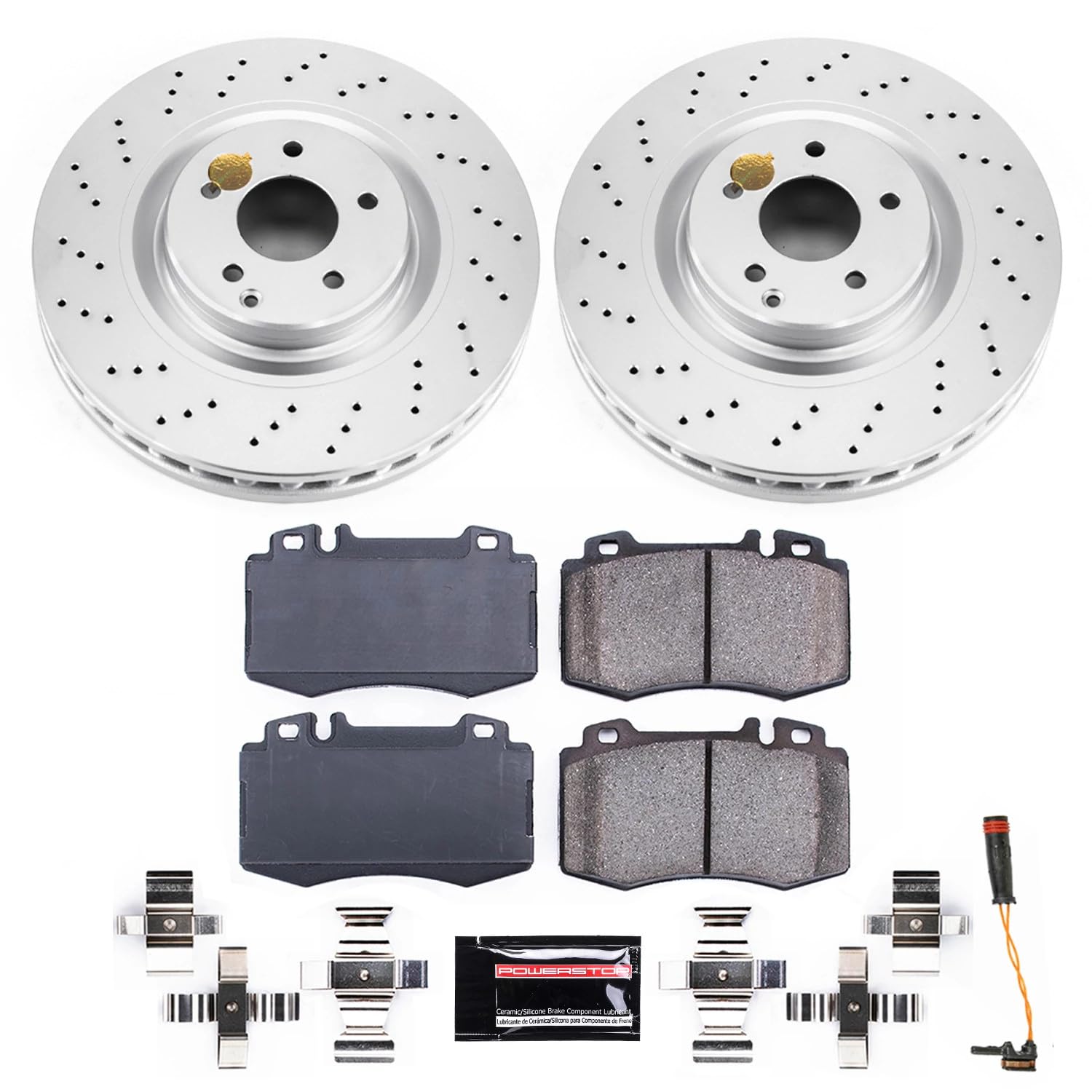 Power Stop Front Coated Brake Rotors and Z17 Ceramic Brake Pads Kit CRK6585 For Mercedes-Benz C55 AMG, Mercedes-Benz CLK500, Mercedes-Benz CLK55 AMG, Mercedes-Benz CLK550 [Model Specific]