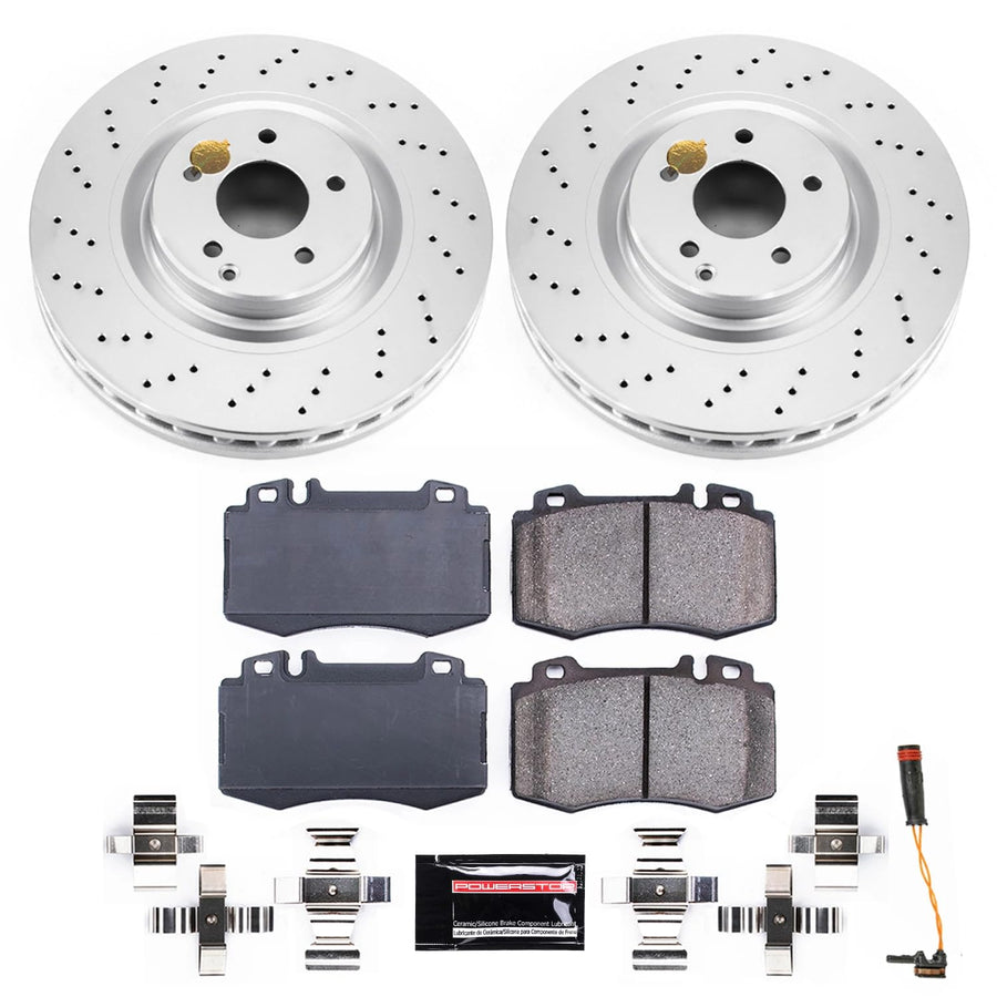 Power Stop Front Coated Brake Rotors and Z17 Ceramic Brake Pads Kit CRK6585 For Mercedes-Benz C55 AMG, Mercedes-Benz CLK500, Mercedes-Benz CLK55 AMG, Mercedes-Benz CLK550 [Model Specific]
