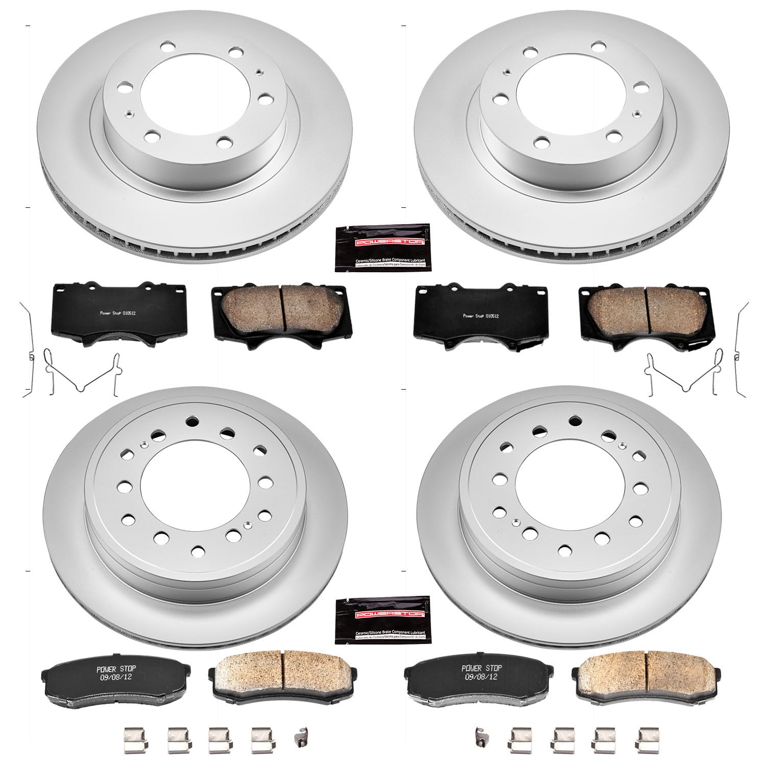 Power Stop Coated Brake Rotor & Ceramic Brake Pads CRK5805- front & rear For Toyota FJ Cruiser 2010-2014 [Model Specific]