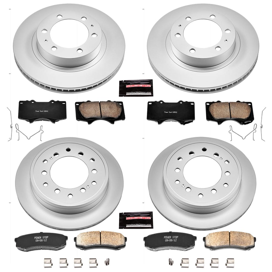 Power Stop Coated Brake Rotor & Ceramic Brake Pads CRK5805- front & rear For Toyota FJ Cruiser 2010-2014 [Model Specific]
